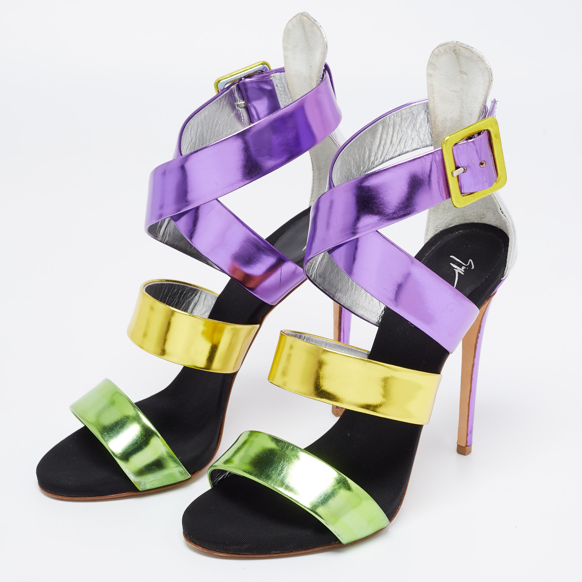 

Giuseppe Zanotti Multicolor Leather Cross Strap Sandals Size