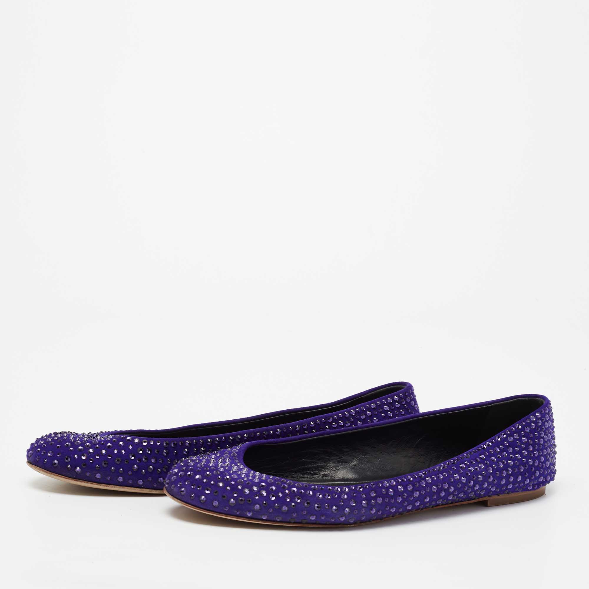 

Giuseppe Zanotti Indigo Suede Crystal Studded Ballet Flats Size, Purple