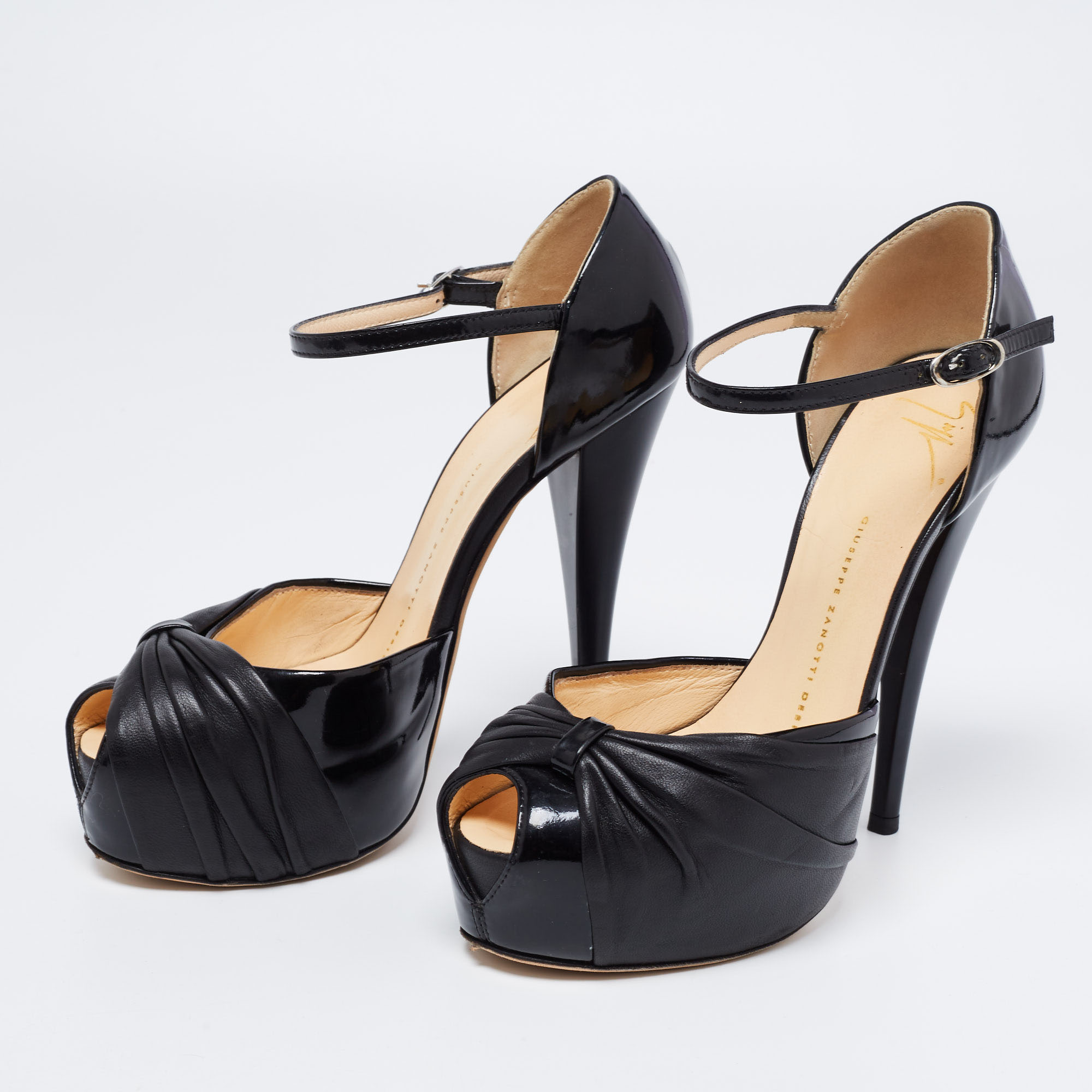 

Giuseppe Zanotti Black Patent And Leather Platform Ankle Strap Pumps Size