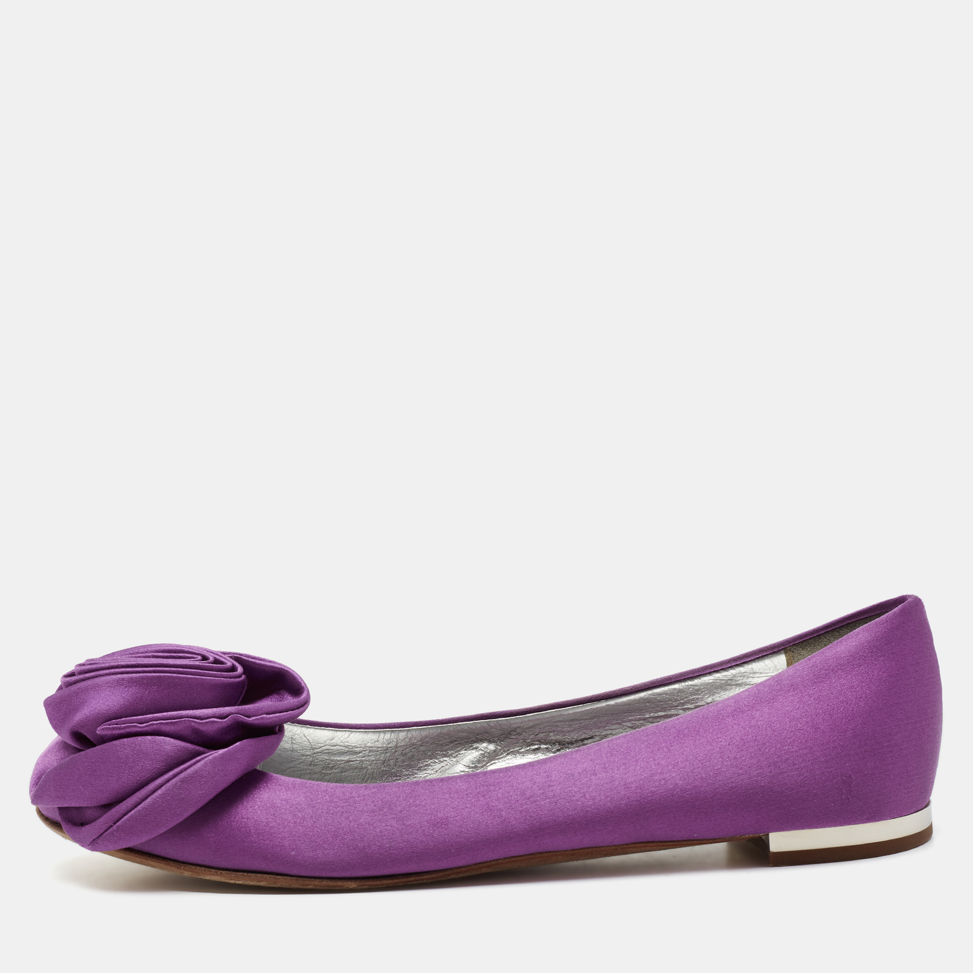 

Giuseppe Zanotti Purple Satin Flower Applique Ballet Flats Size