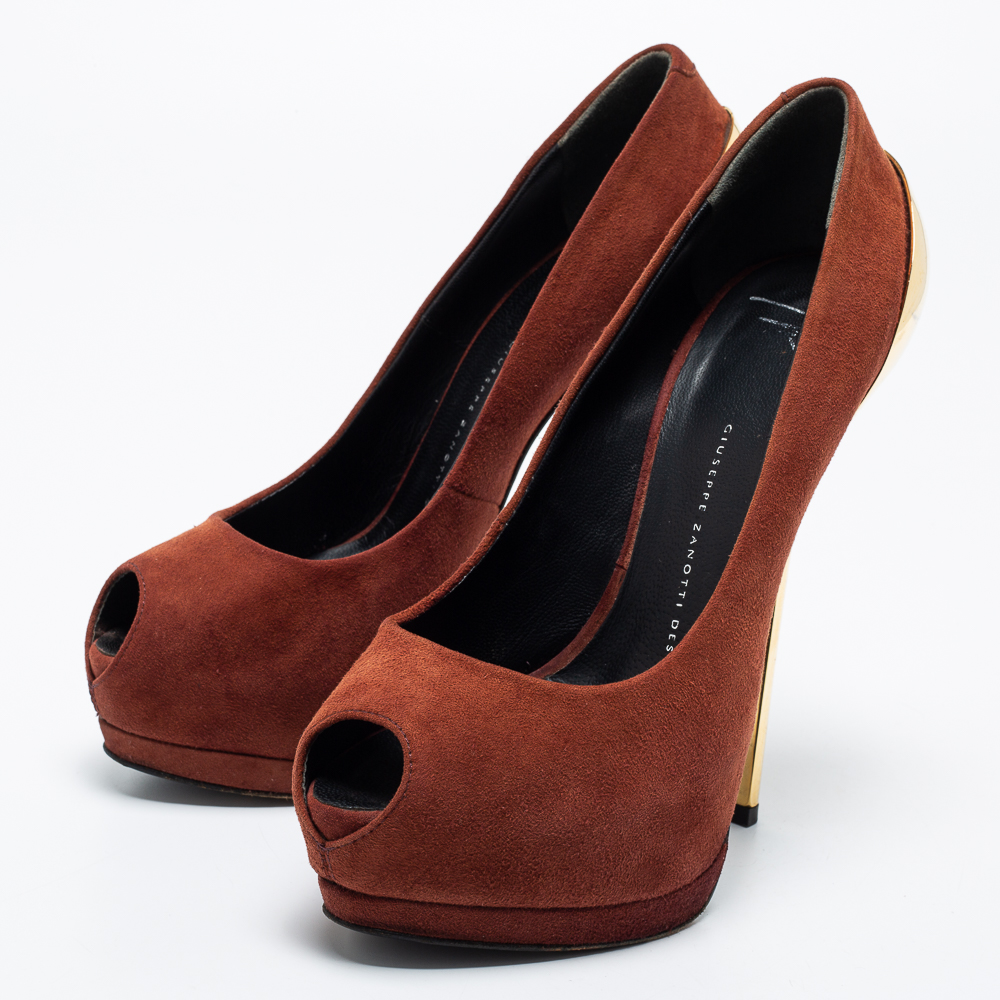 

Giuseppe Zanotti Brown Suede Peep-Toe Platform Pumps Size