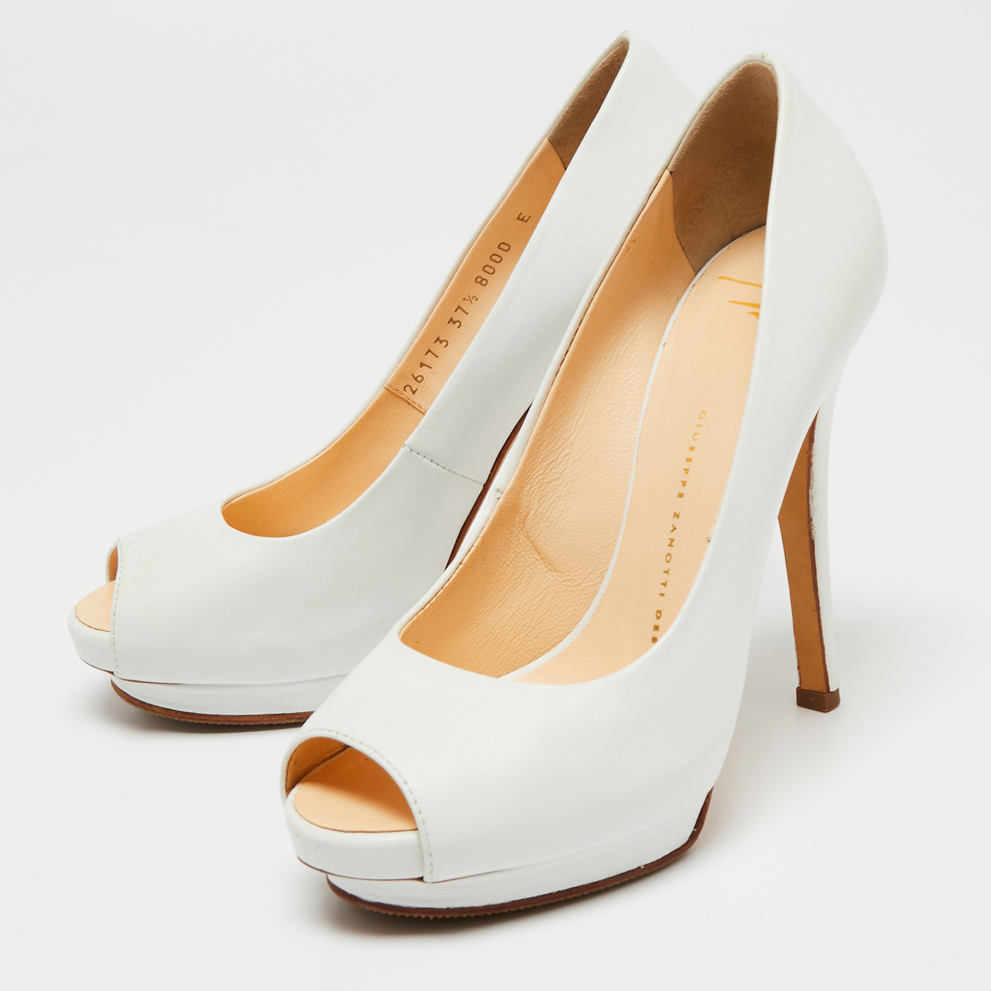 

Giuseppe Zanotti White Leather Peep Toe Pumps Size