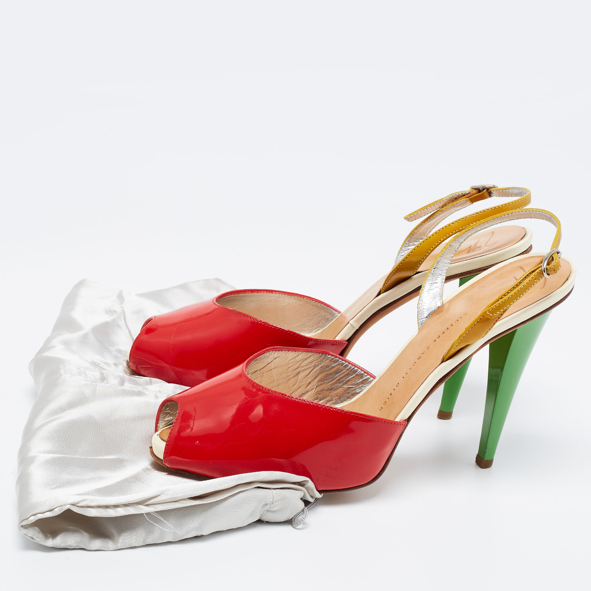 Giuseppe Zanotti Tri-Color Patent Leather Peep Toe Slingback Sandals Size 40 