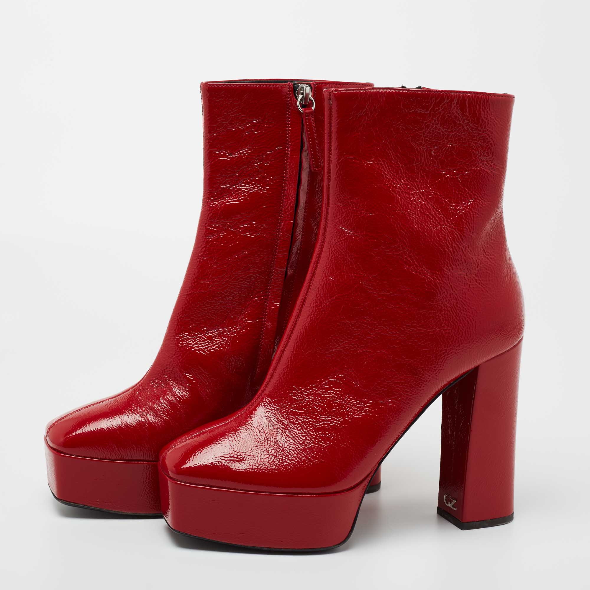 

Giuseppe Zanotti Red Leather Morgana Square Toe Ankle Boots Size