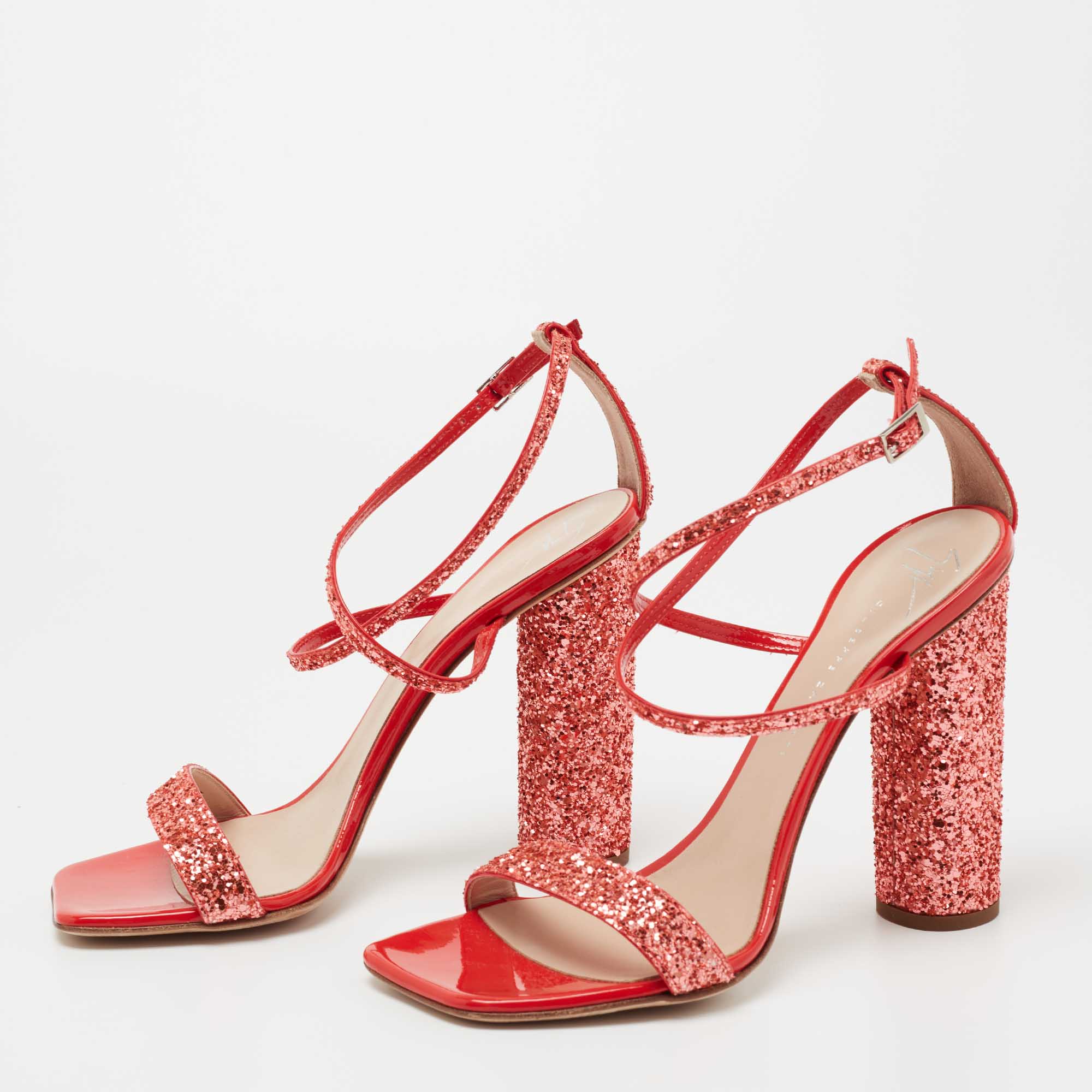 

Giuseppe Zanotti Orange Glitter Ankle Strap Sandals Size