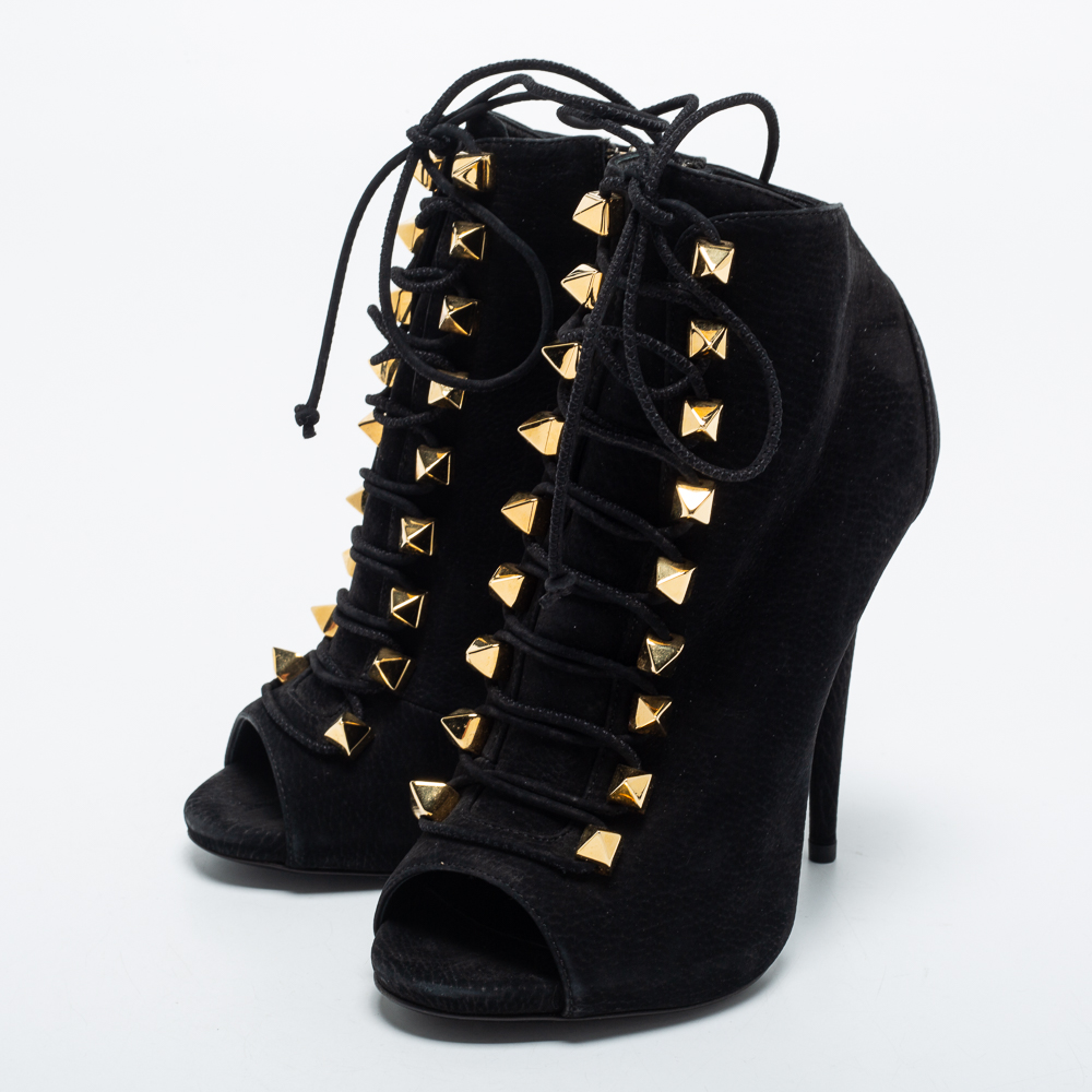 

Giuseppe Zanotti Black Suede Lace Up Booties Size