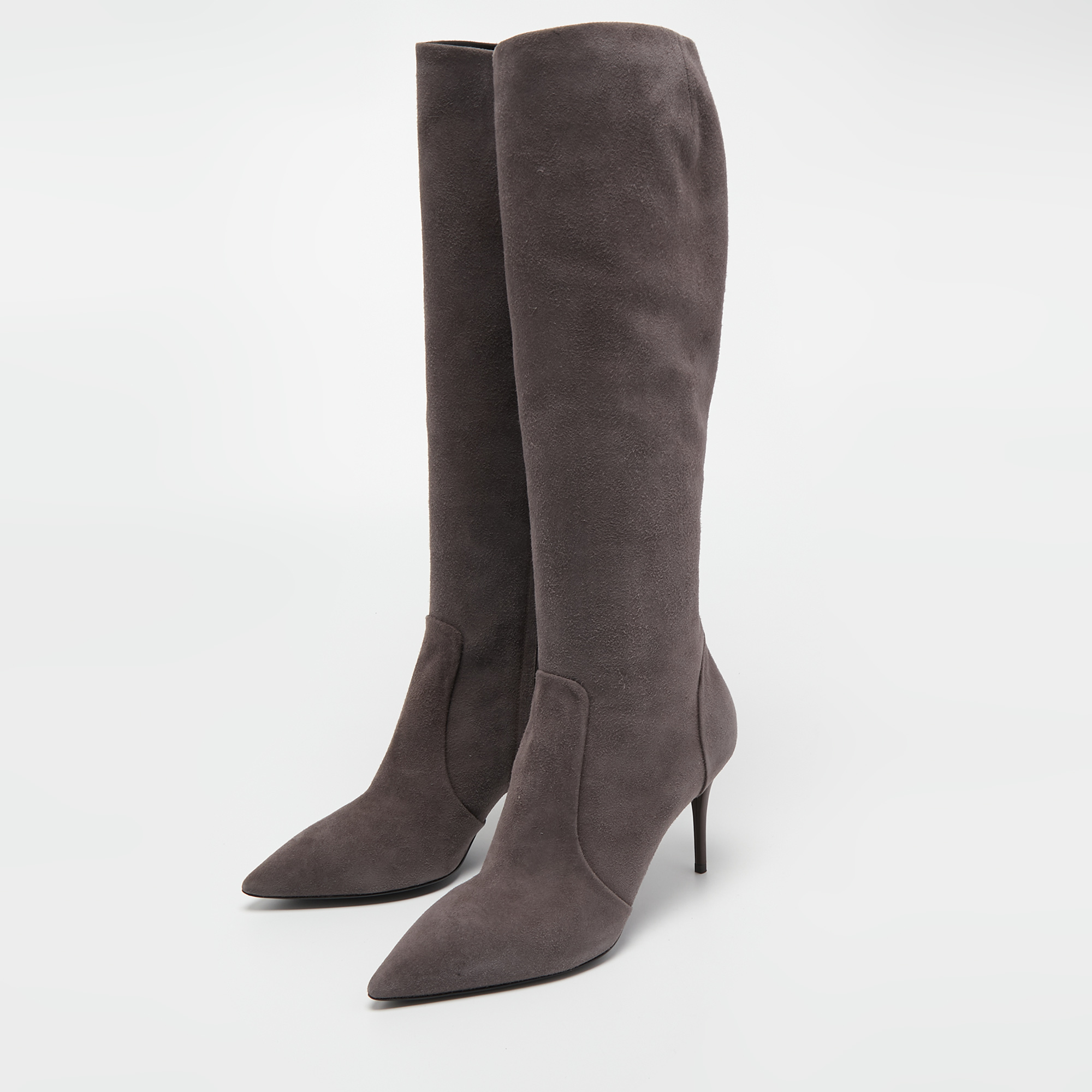 

Giuseppe Zanotti Grey Suede Pointed Toe Knee Length Boots Size