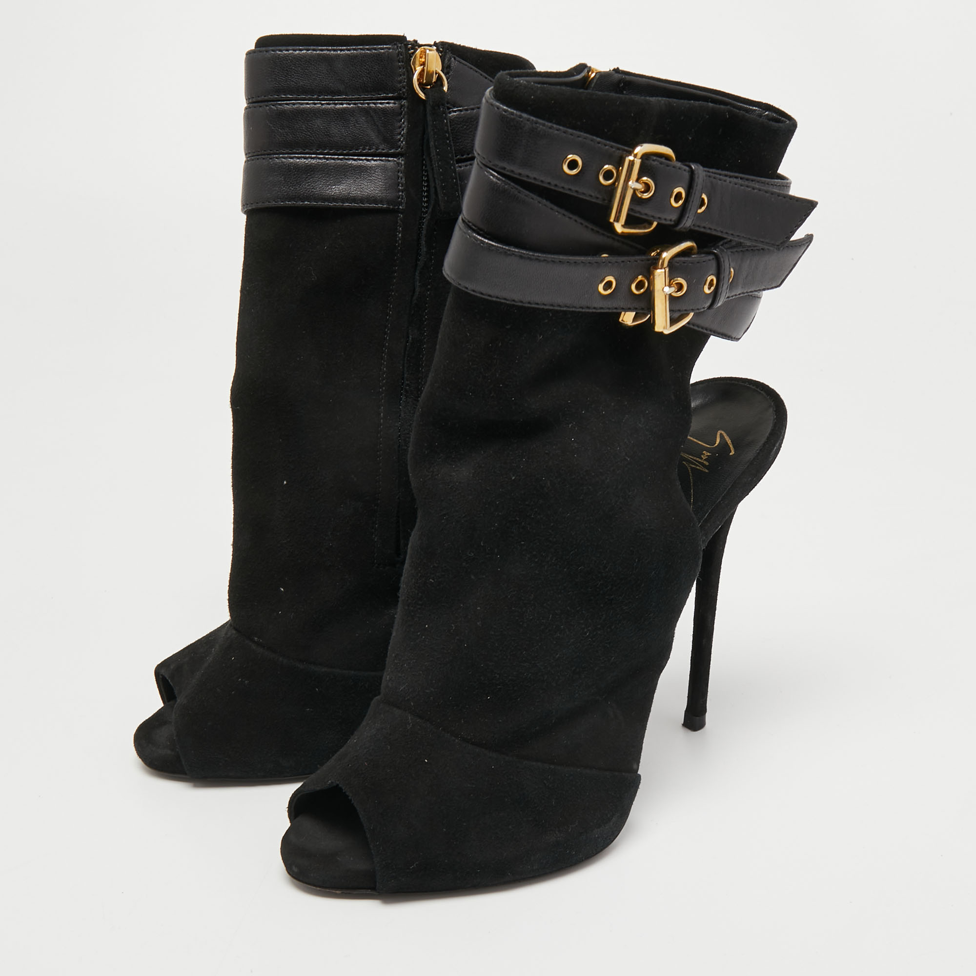 

Giuseppe Zanotti Black Suede Cutout Peep Toe Ankle Boots Size