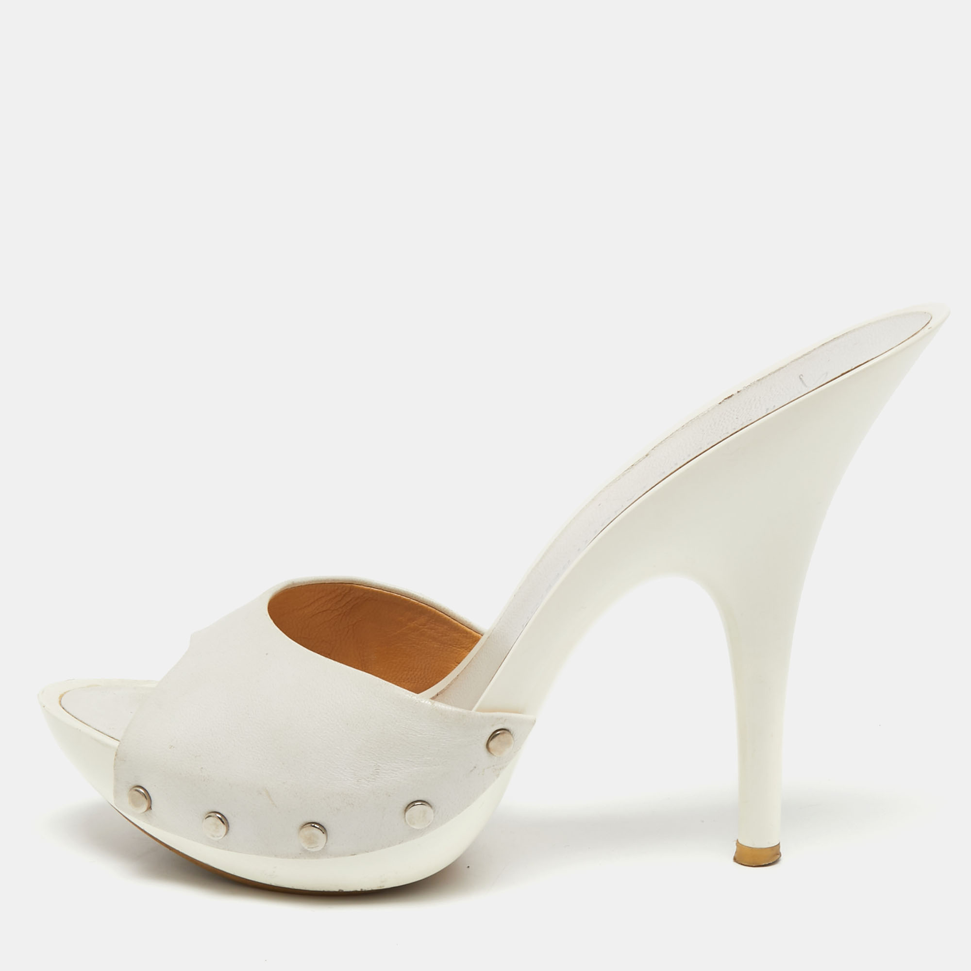 Pre-owned Giuseppe Zanotti White Leather Open Toe Slide Sandals Size 36