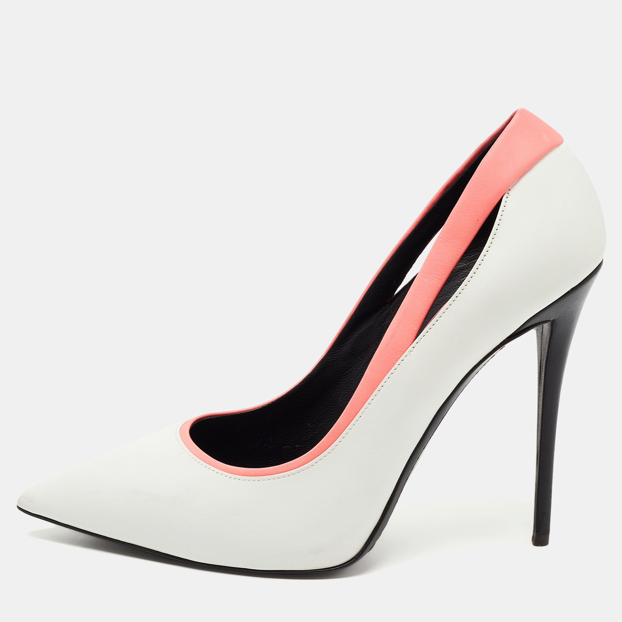 Pre-owned Giuseppe Zanotti White/pink Leather Pointed Toe Pumps Size 40