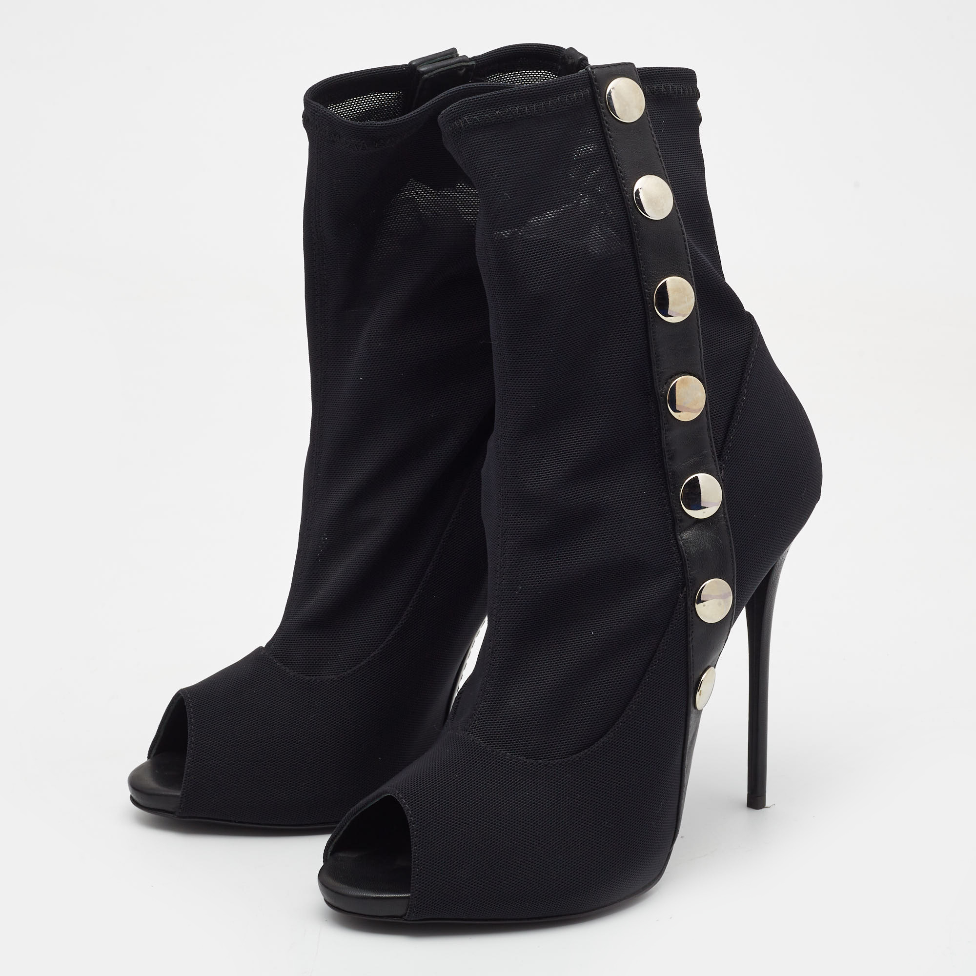 

Giuseppe Zanotti Black Mesh And Leather Ankle Boots Size