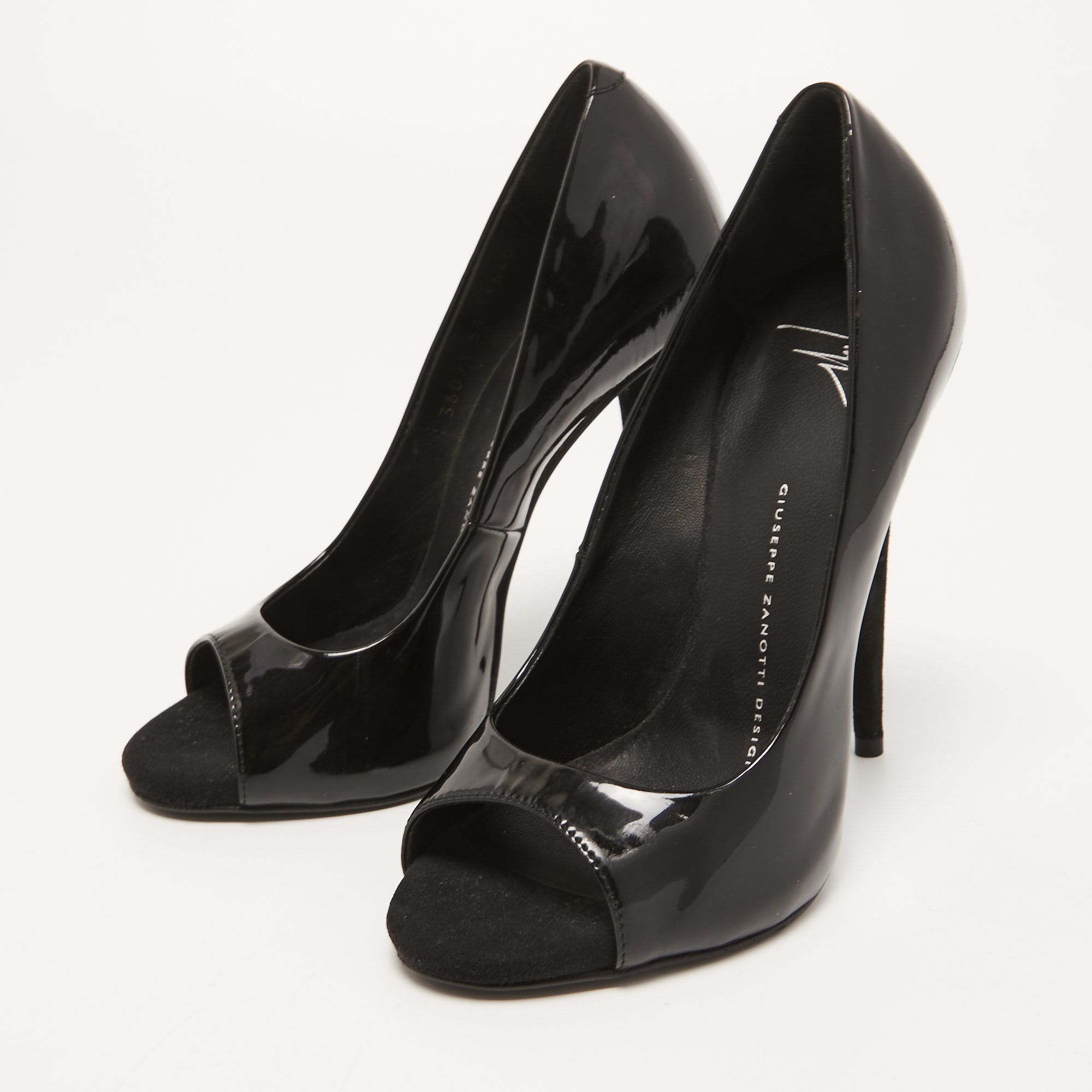 

Giuseppe Zanotti Black Patent Leather Open Toe Pumps Size