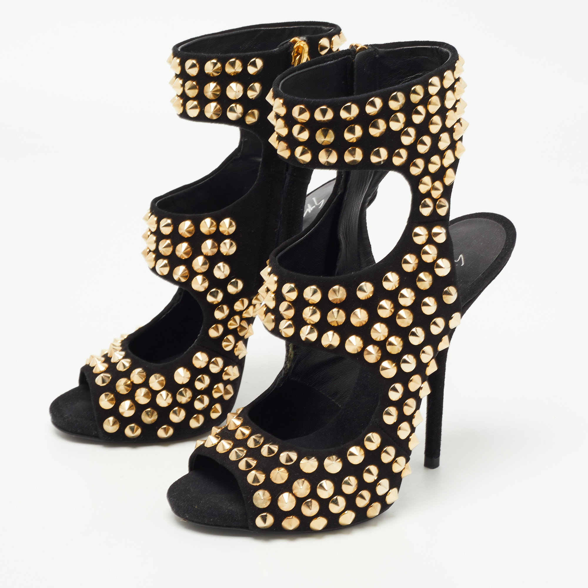 

Giuseppe Zanotti Black Suede Studded Cut Out Sandals Size