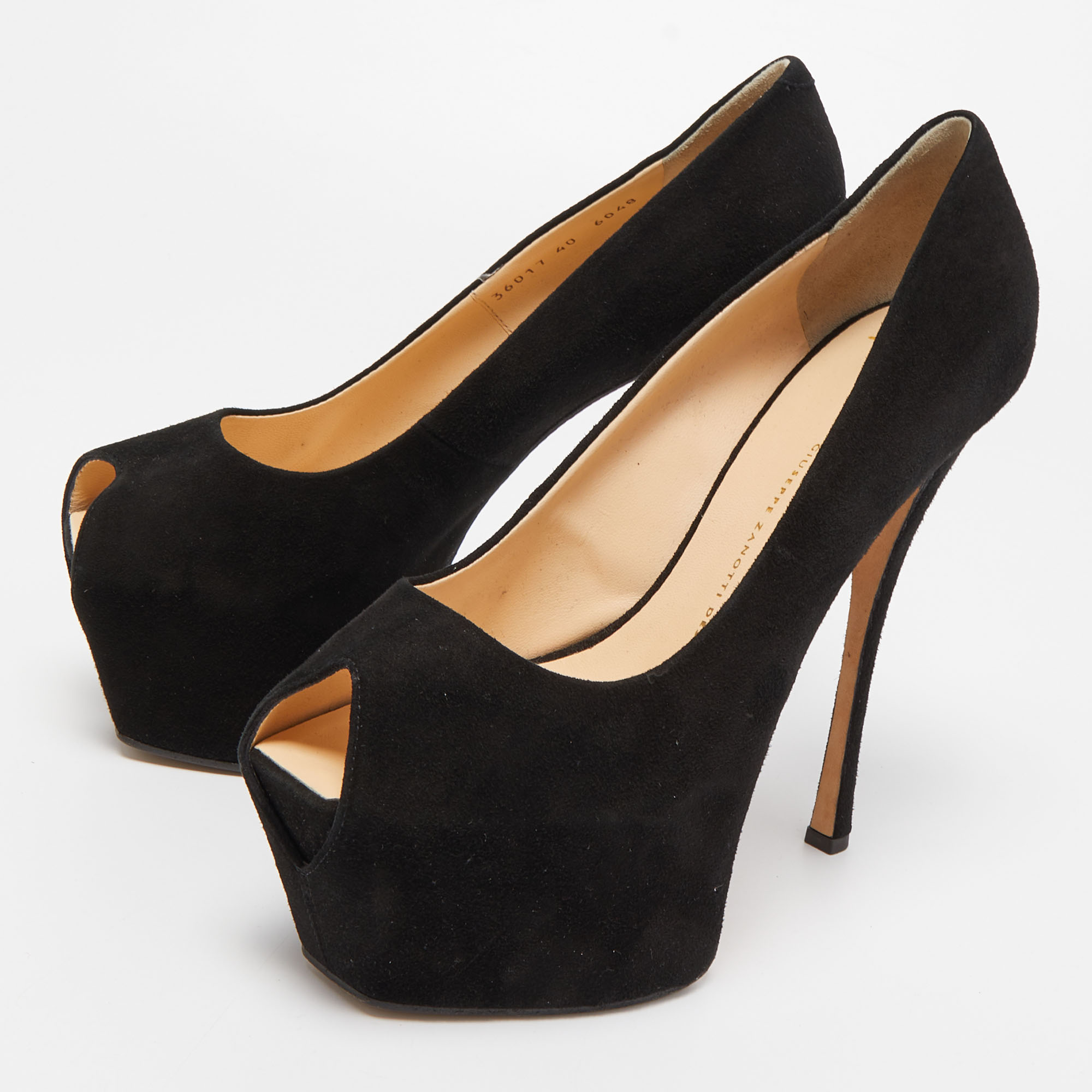 

Giuseppe Zanotti Black Suede Platform Peep Toe Pumps Size