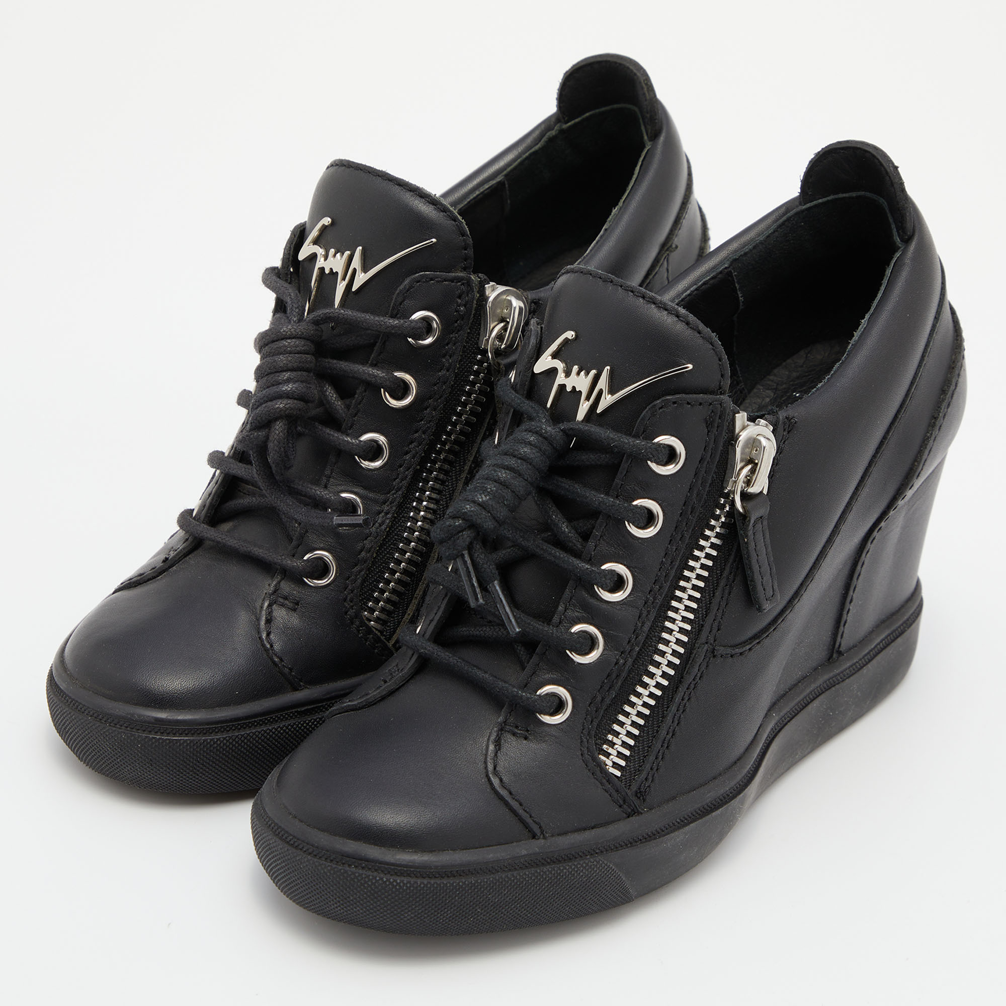 

Giuseppe Zanotti Black Leather Donna High Top Sneakers Size