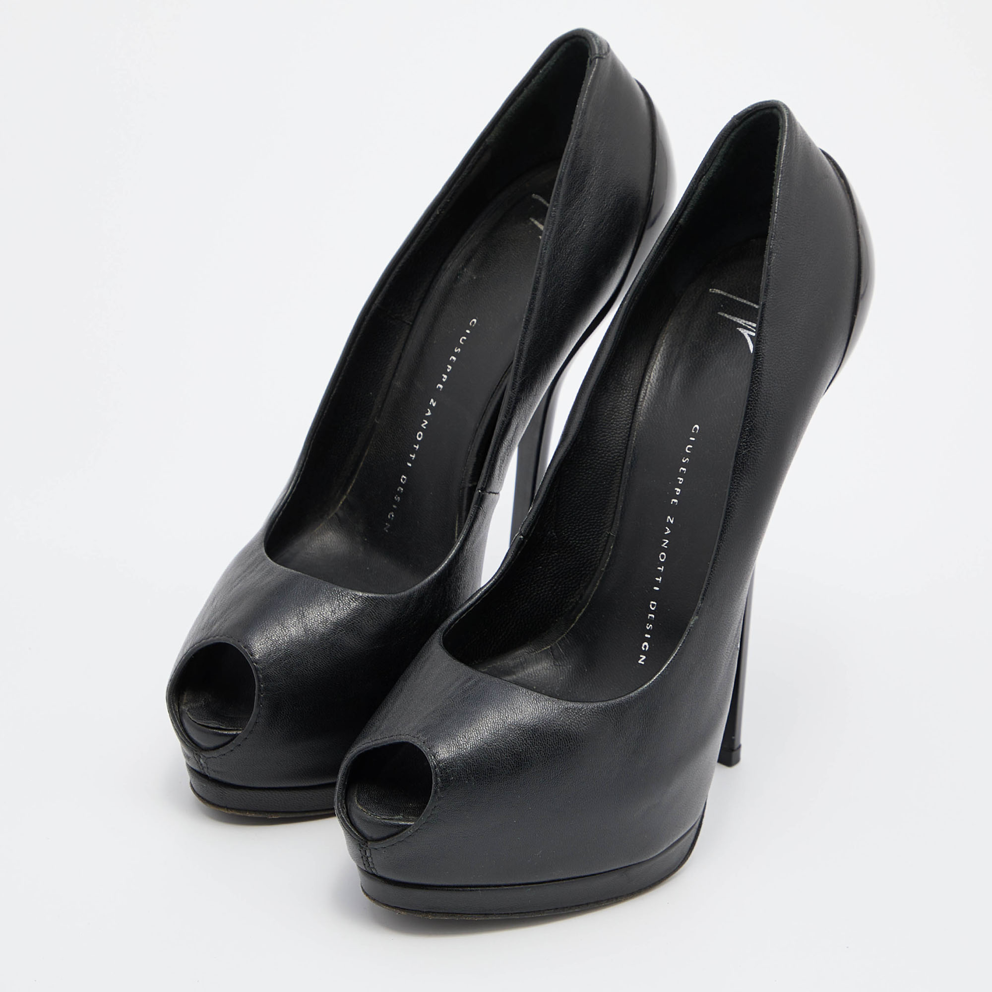 

Giuseppe Zanotti Black Leather Peep Toe Platform Pumps Size