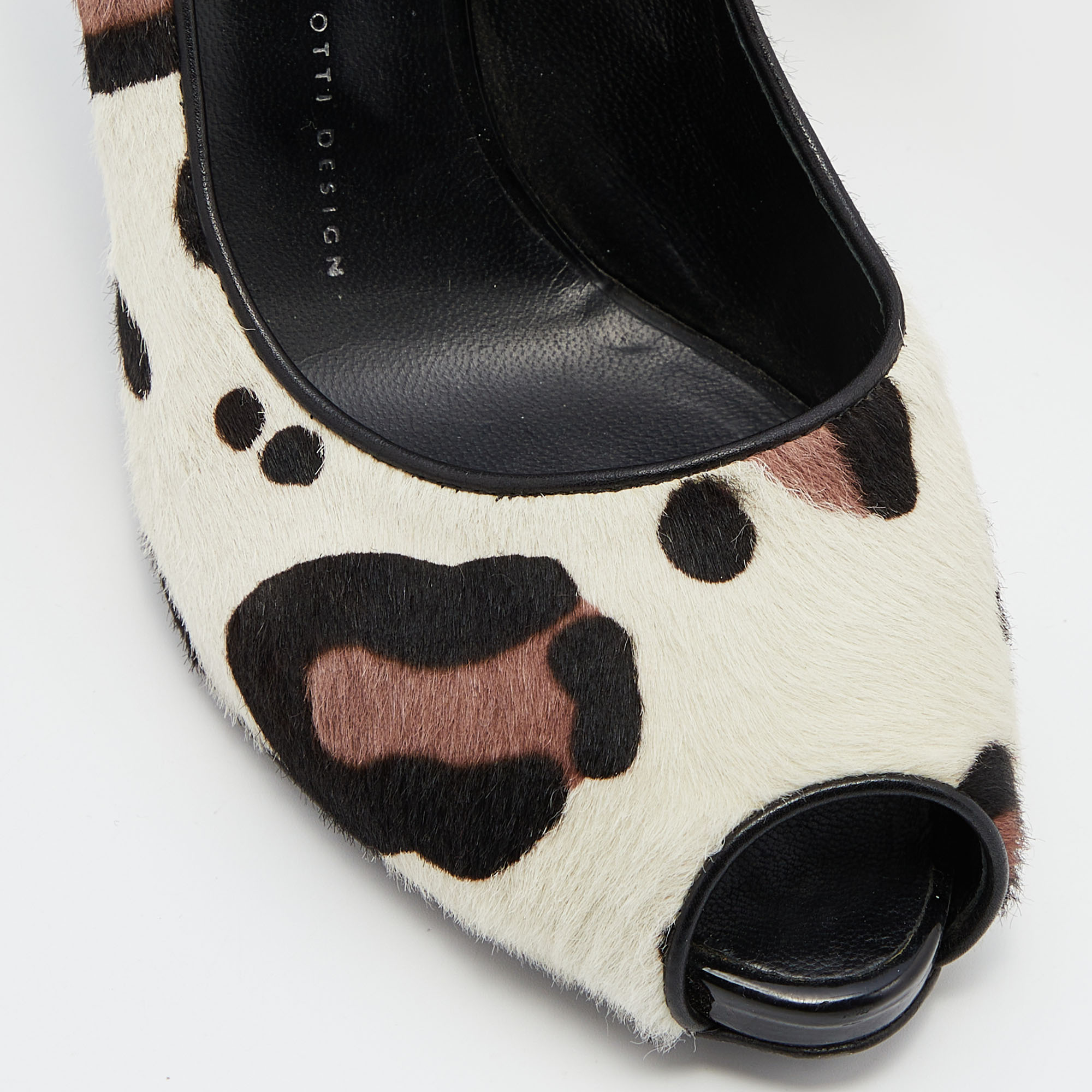 Giuseppe Zanotti Tri Color Leopard Print Calf Hair Peep Toe Pumps Size 40 