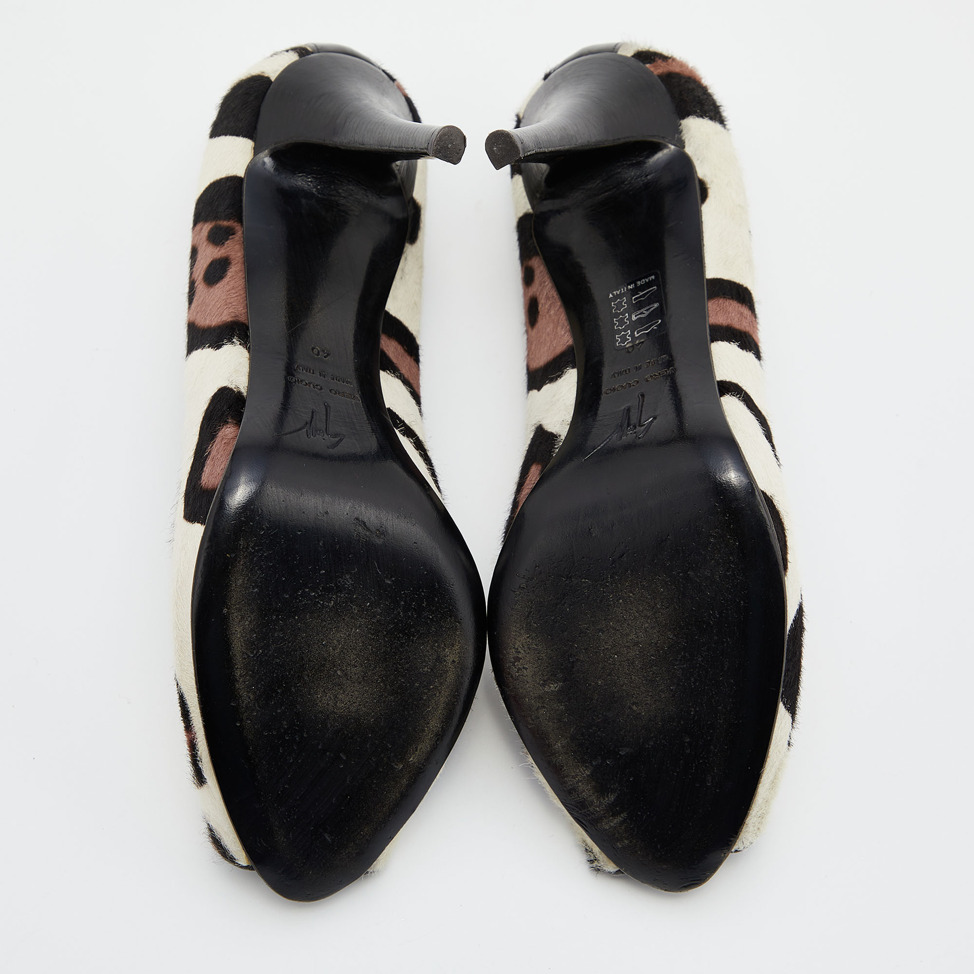 Giuseppe Zanotti Tri Color Leopard Print Calf Hair Peep Toe Pumps Size 40 