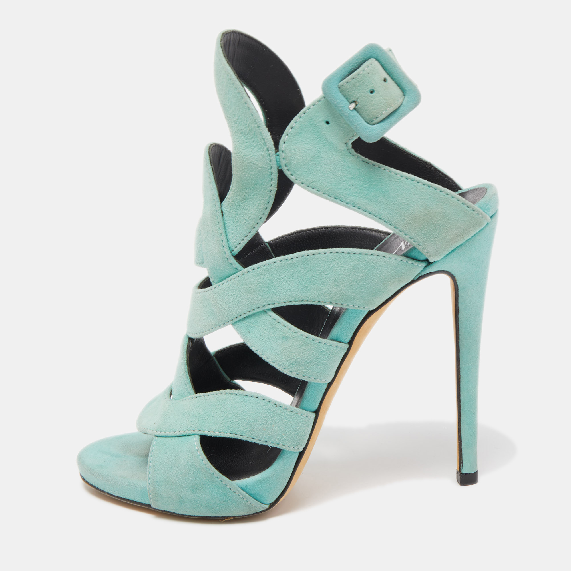 Pre-owned Giuseppe Zanotti Blue Suede Ankle Strap Sandals Size 35