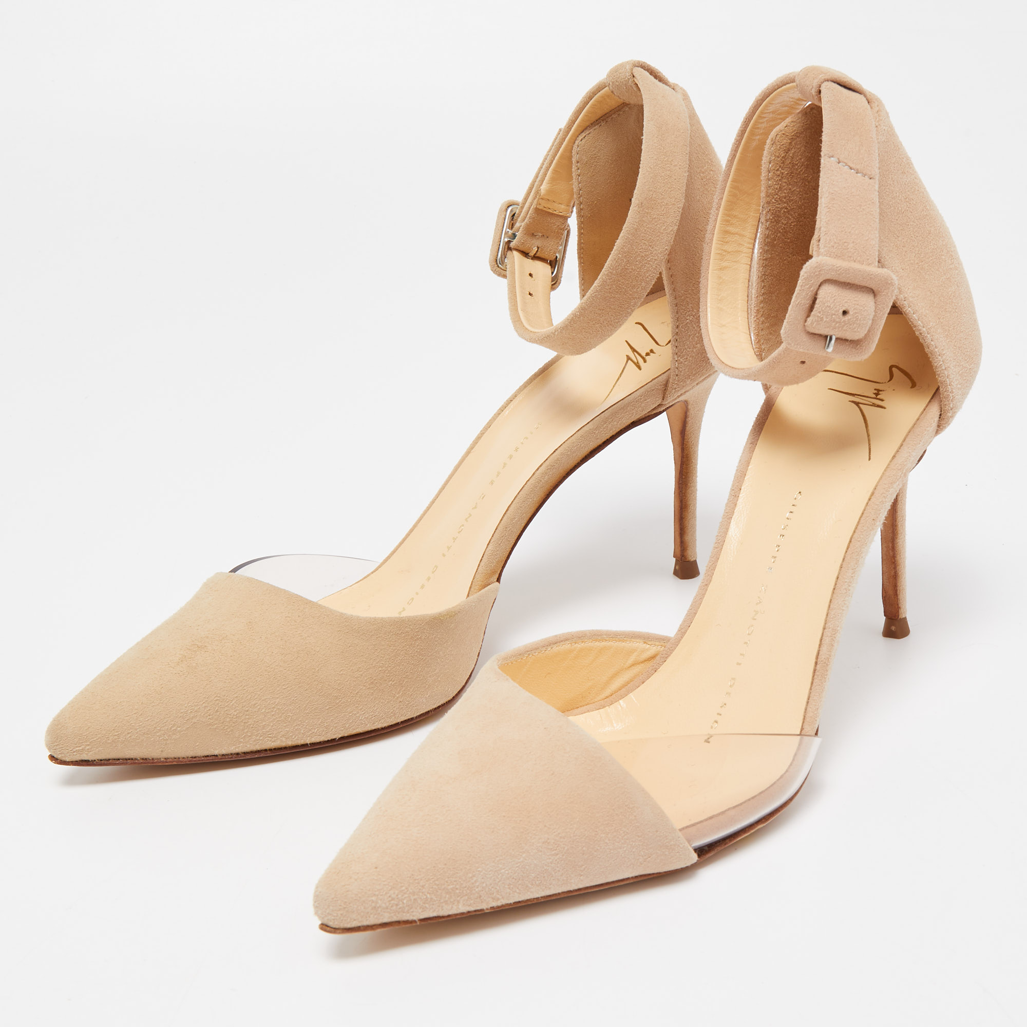 

Giuseppe Zanotti Beige Suede And PVC Ankle Strap D'orsay Pumps Size
