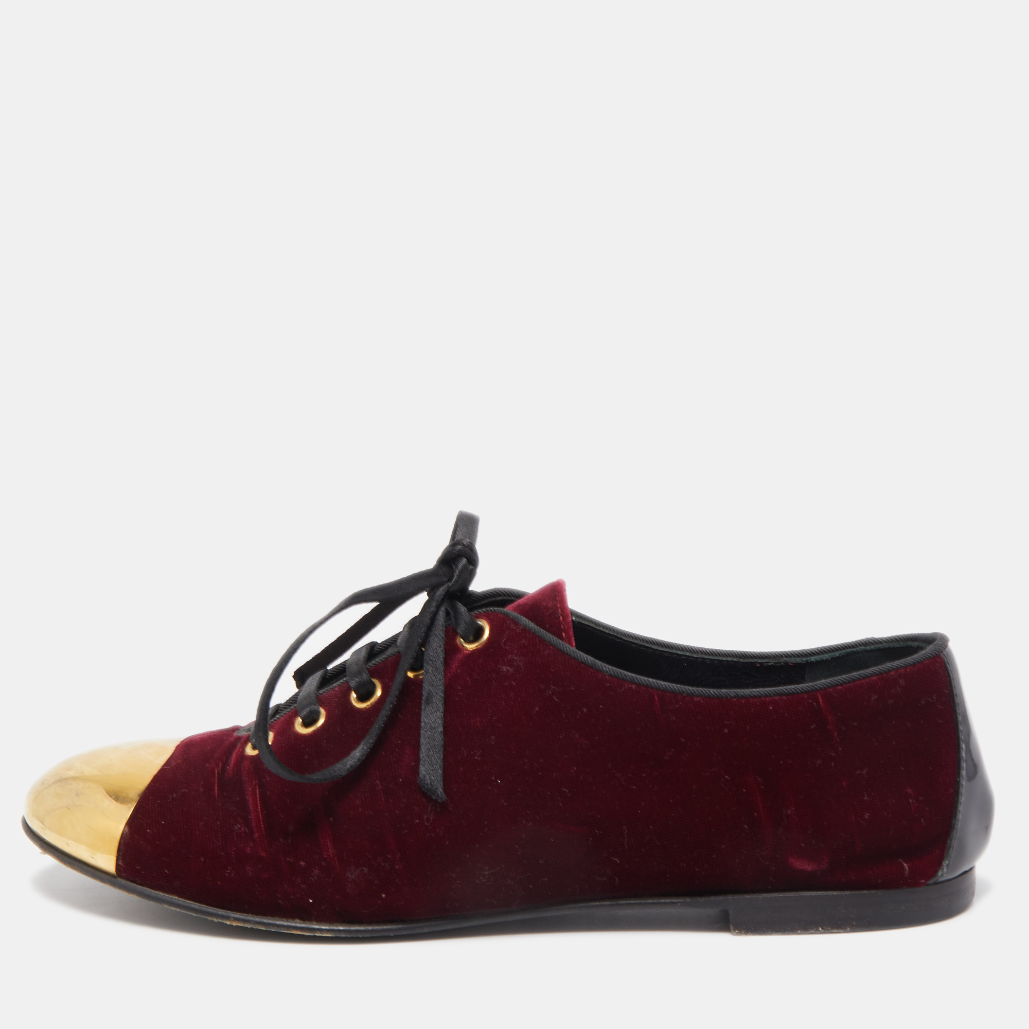Pre-owned Giuseppe Zanotti Burgundy Velvet Lace Up Loafers Size 37