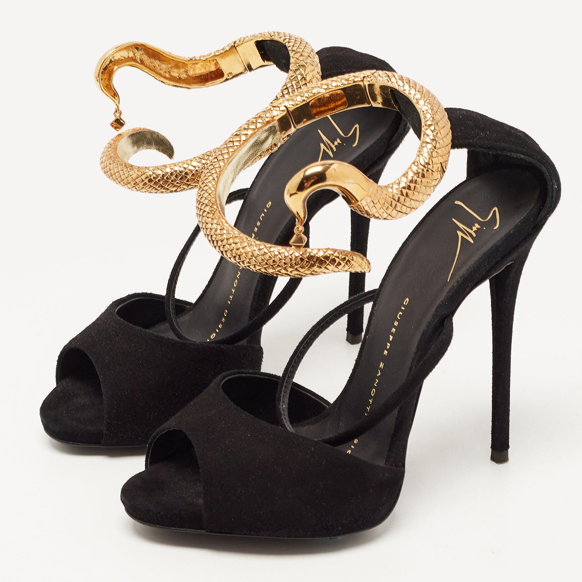 

Giuseppe Zanotti Black Suede Nirvana Ankle Strap Sandals Size