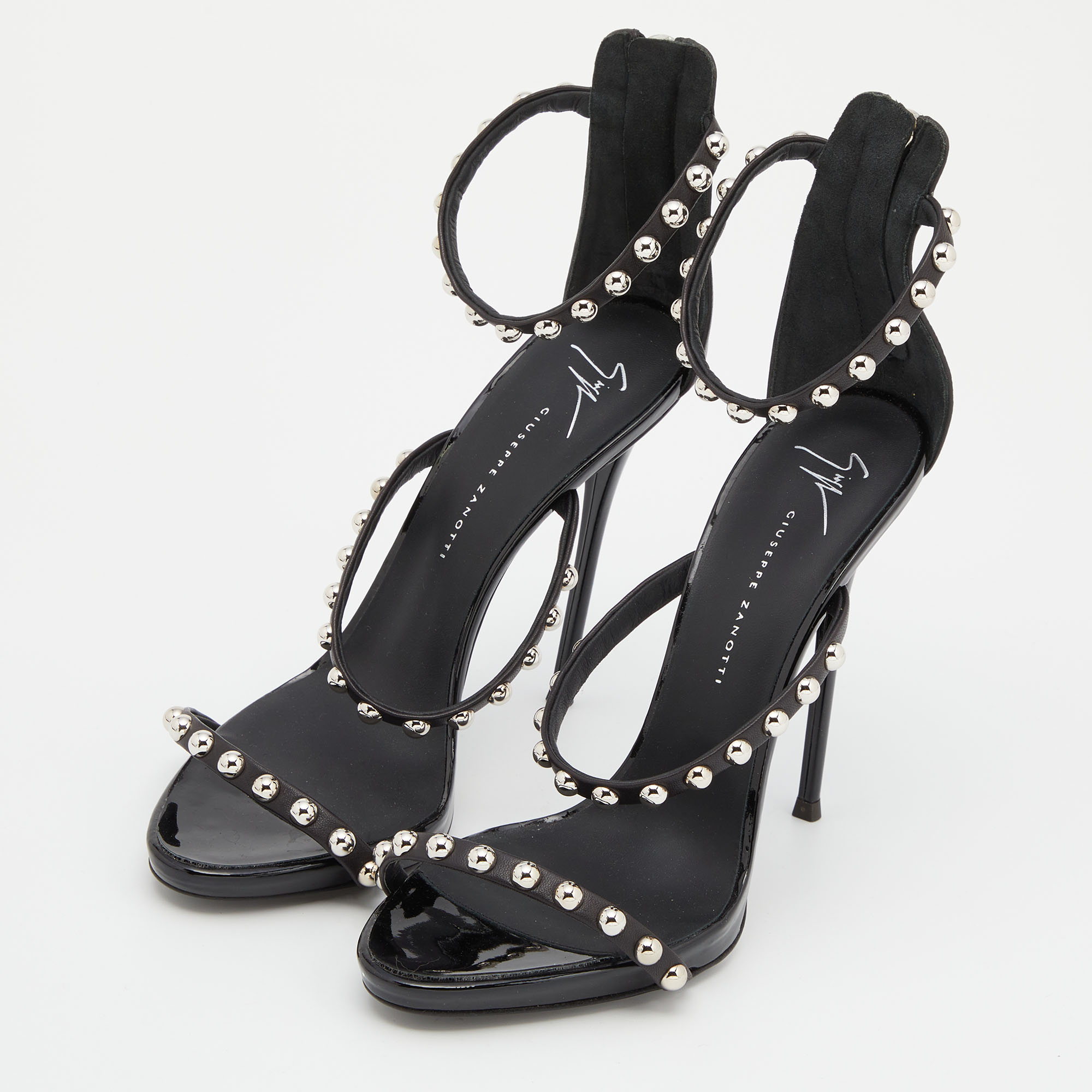 

Giuseppe Zanotti Black Leather Embellished Ankle Strap Sandals Size