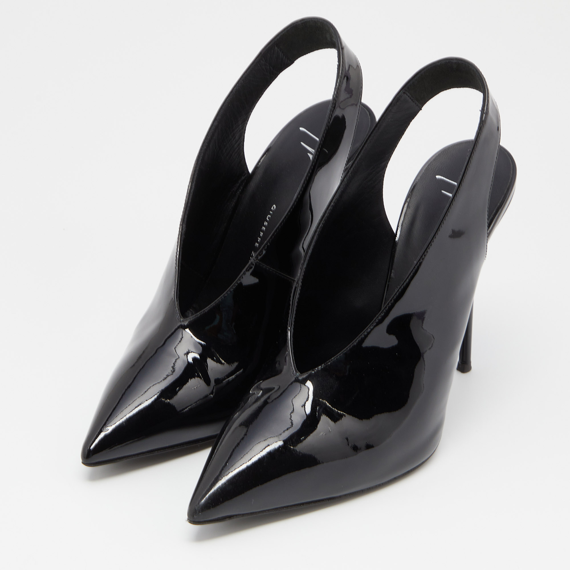 

Giuseppe Zanotti Black Patent Leather Slingback Pumps Size