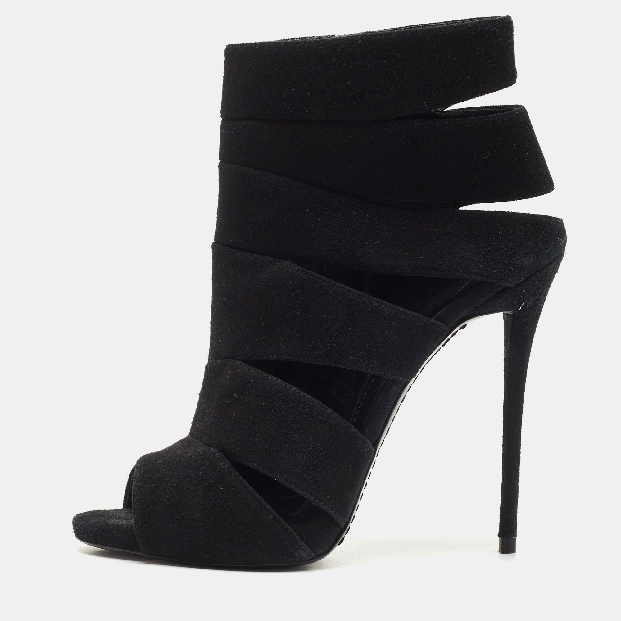 

Giuseppe Zanotti Black Suede Cut Out Peep Toe Ankle Booties Size