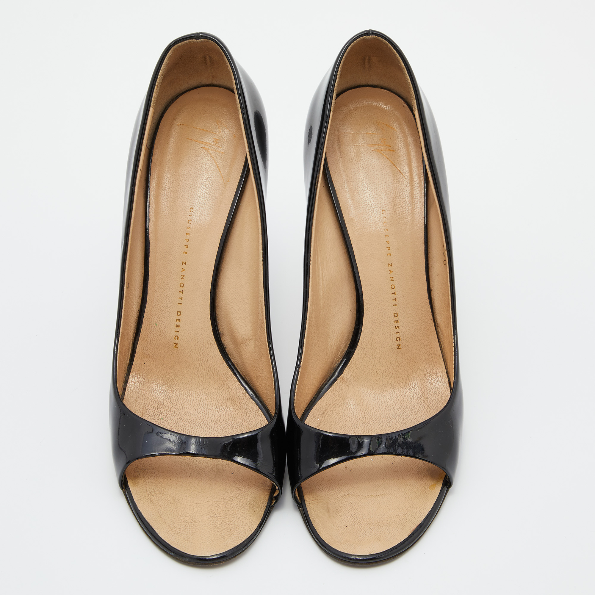 Giuseppe Zanotti Black Patent Leather Open Toe Pumps Size 40 