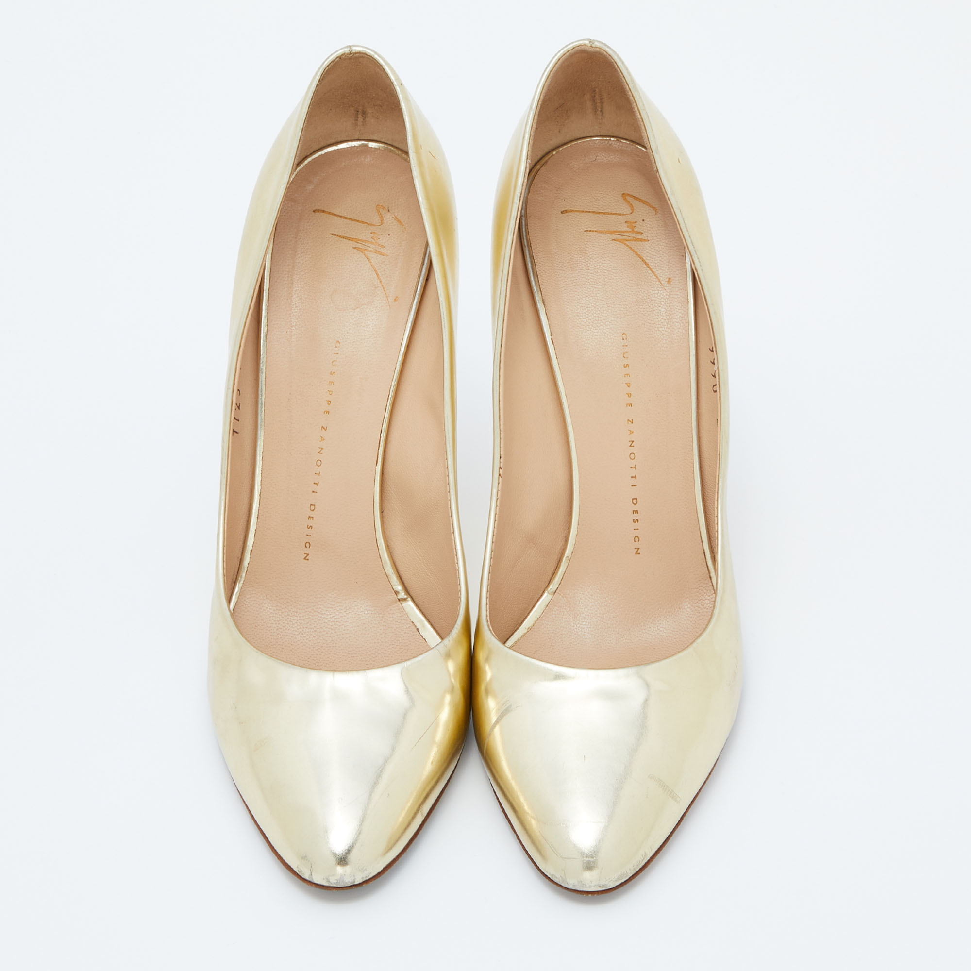 Giuseppe Zanotti Gold Leather Round Toe Pumps Size 40 