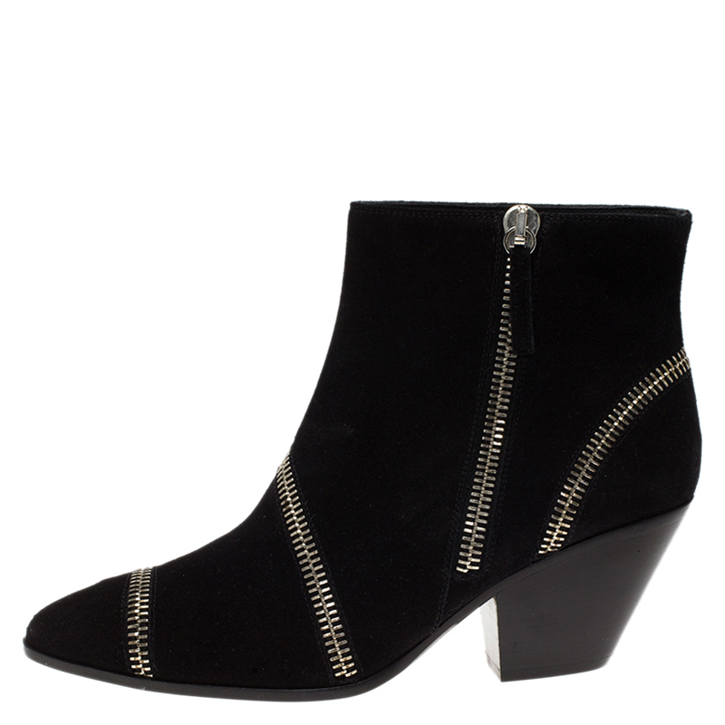 

Giuseppe Zanotti Black Suede Guns 55 Zip Detail Ankle Boots Size