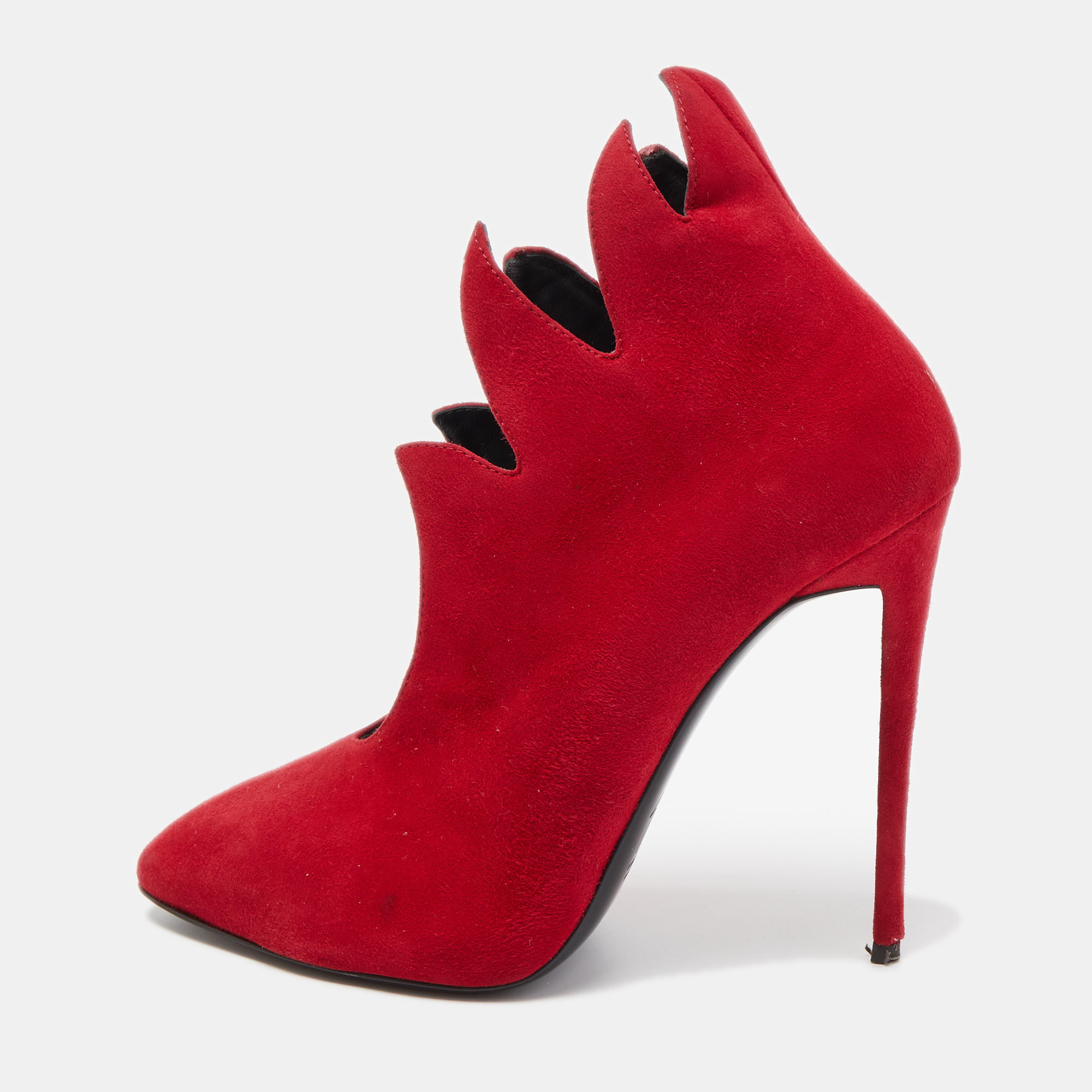 Pre-owned Giuseppe Zanotti Red Suede Ankle Booties Size 37