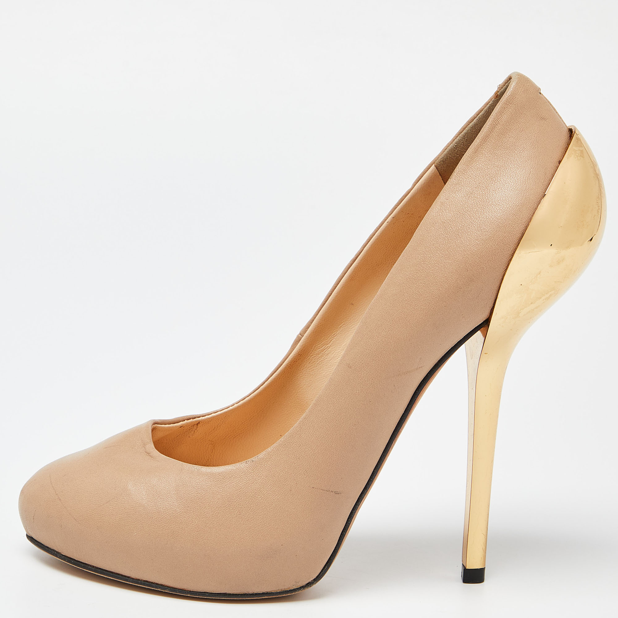 Pre-owned Giuseppe Zanotti Beige Leather Round Top Pumps Size 36