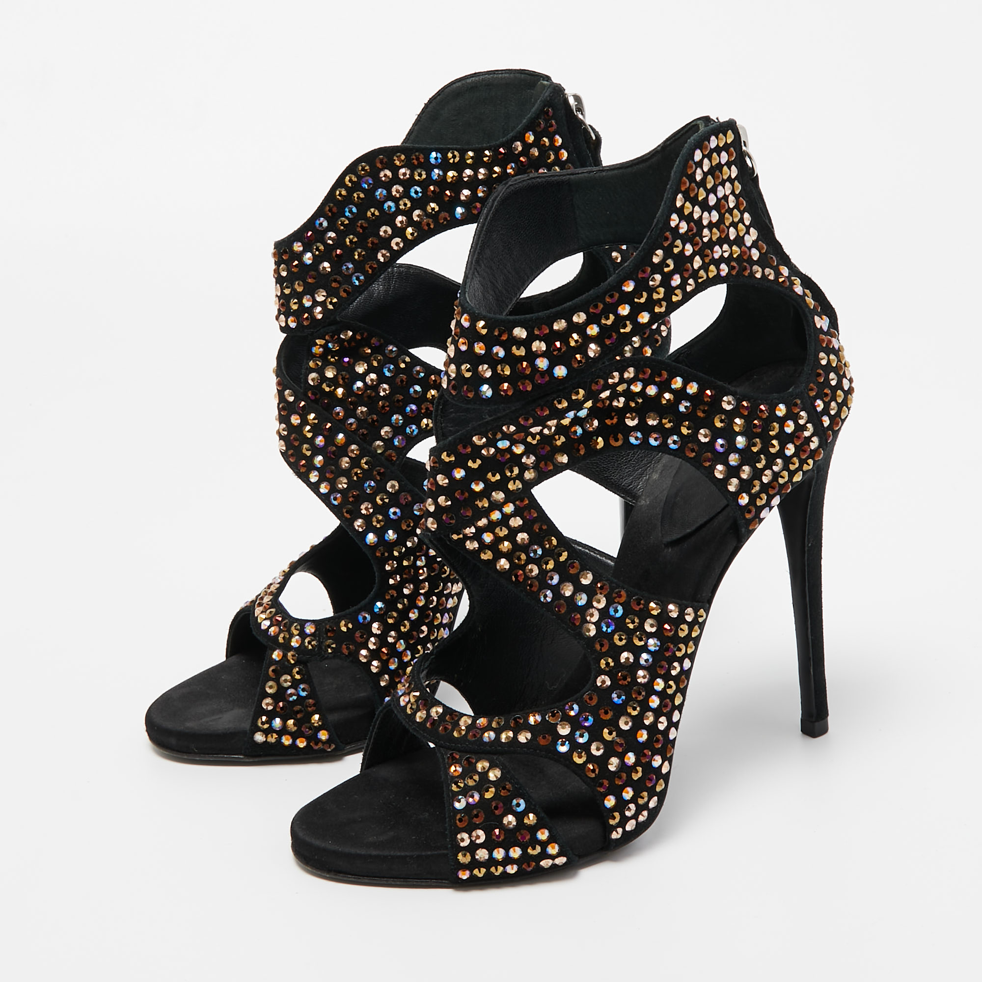 

Giuseppe Zanotti Black Suede Crystal Embellished Sandals Size