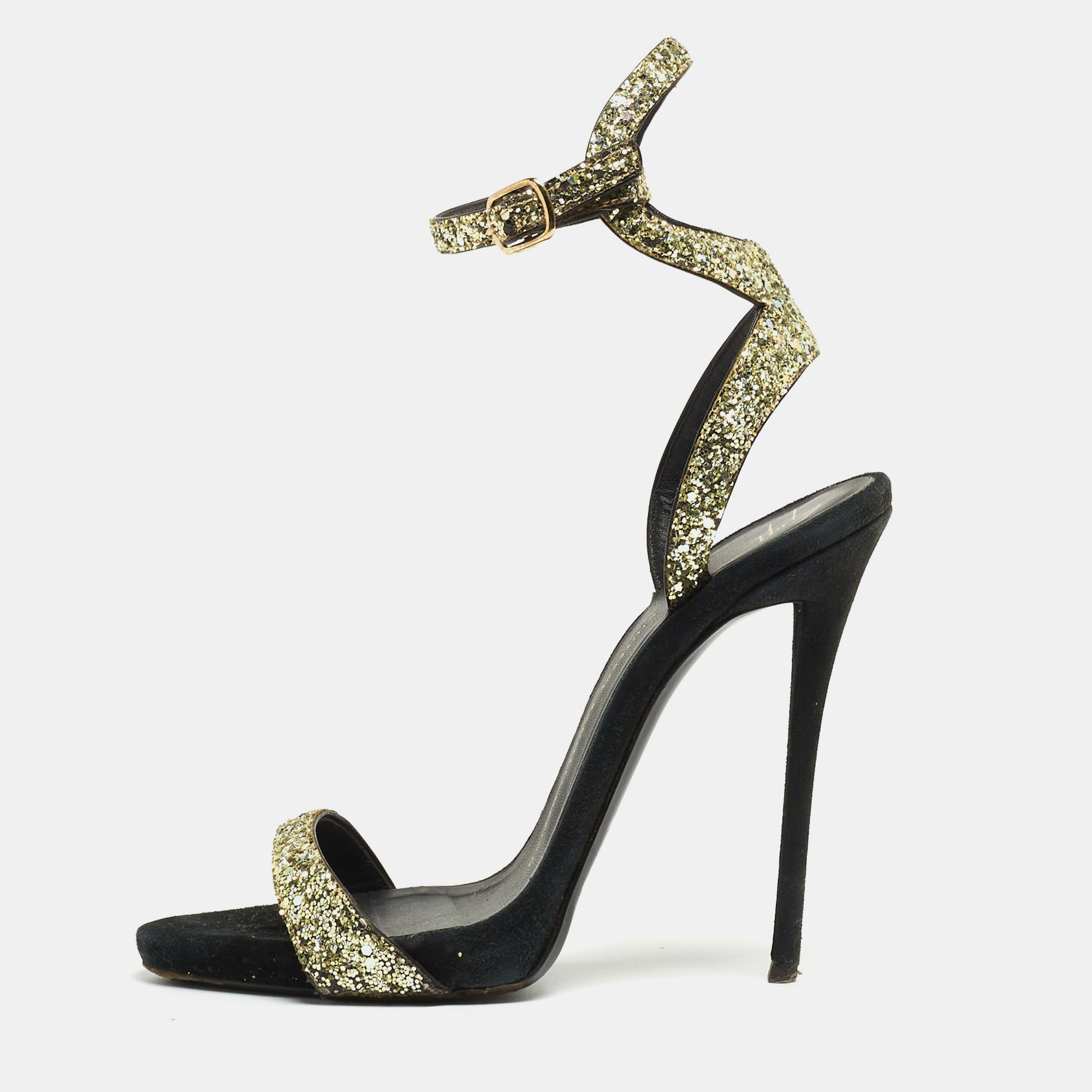 

Giuseppe Zanotti Metallic Coarse Glitter Ankle Strap Sandals Size