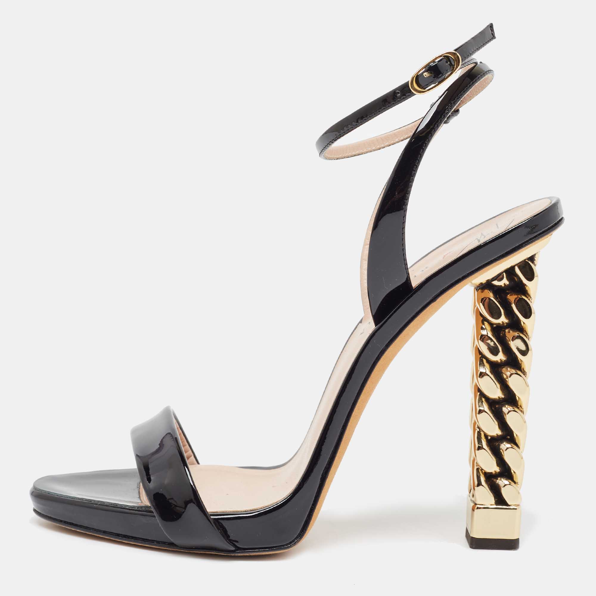 

Giuseppe Zanotti Black Patent Leather Cathy Ankle Strap Sandals Size