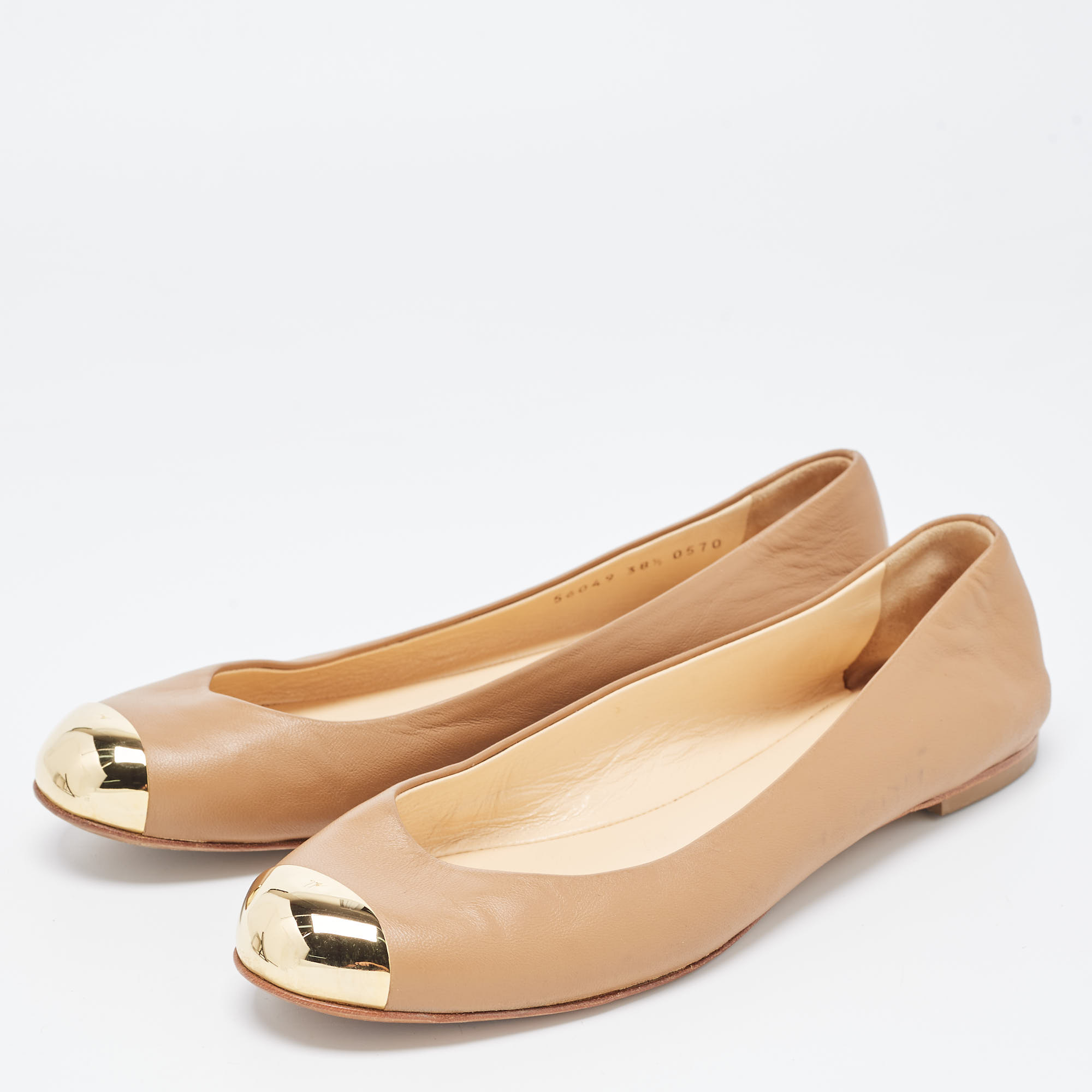 

Giuseppe Zanotti Brown Leather Metal Cap Toe Ballet Flats Size