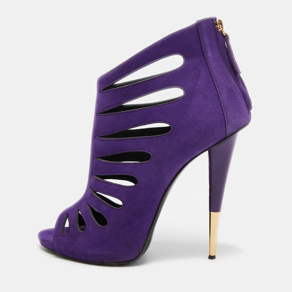 Pre-owned Giuseppe Zanotti Purple Suede Cutout Ankle Boots Size 40