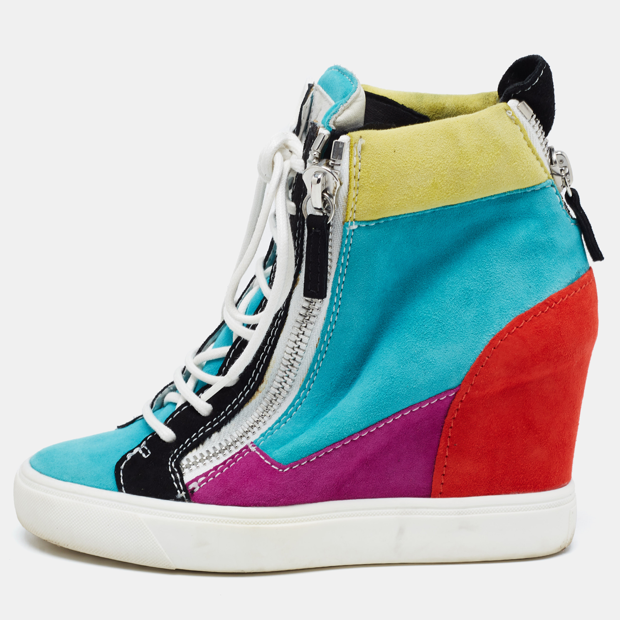 Pre-owned Giuseppe Zanotti Multicolor Suede High Top Trainers Size 35