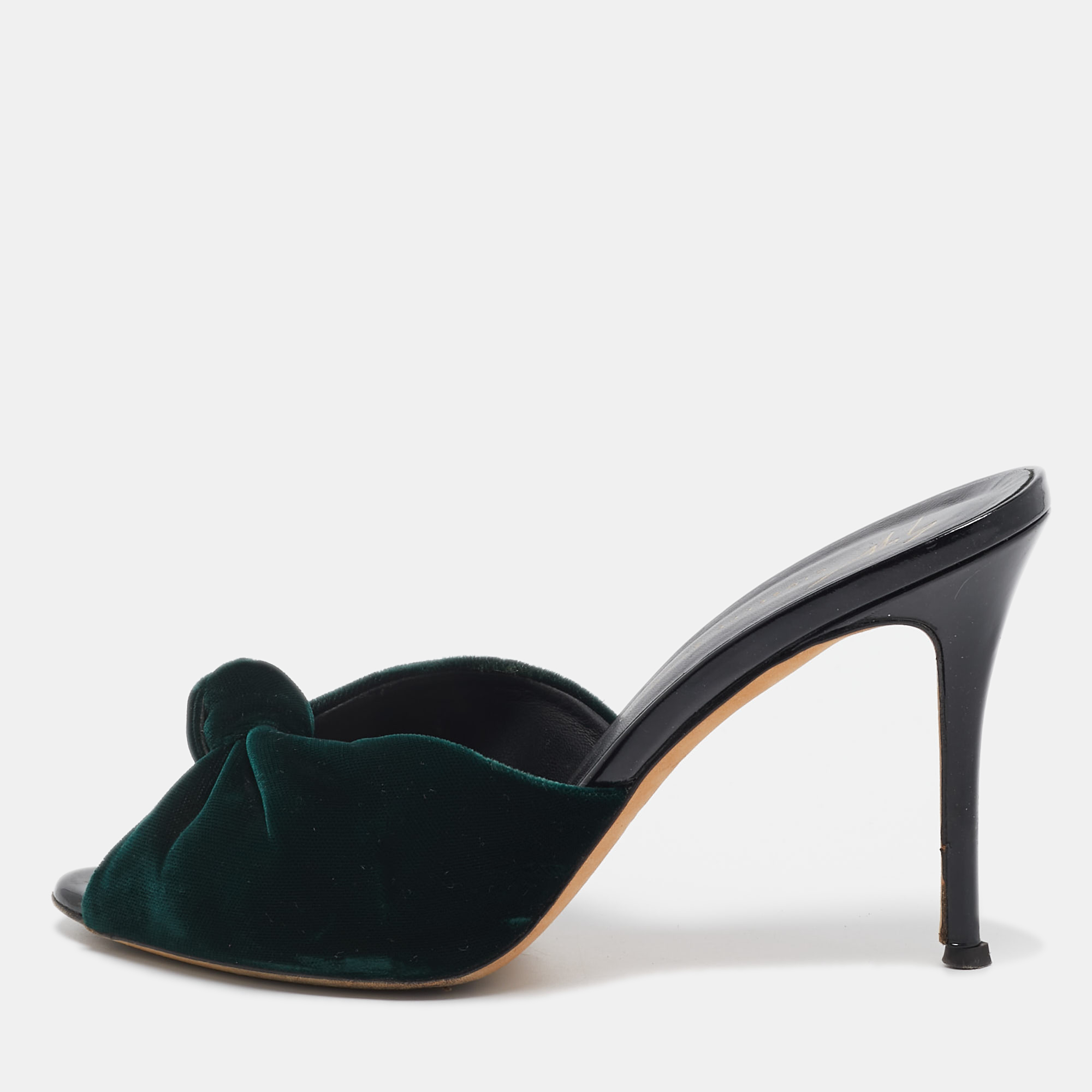 Pre-owned Giuseppe Zanotti Green Velvet Knot Slide Sandals Size 38