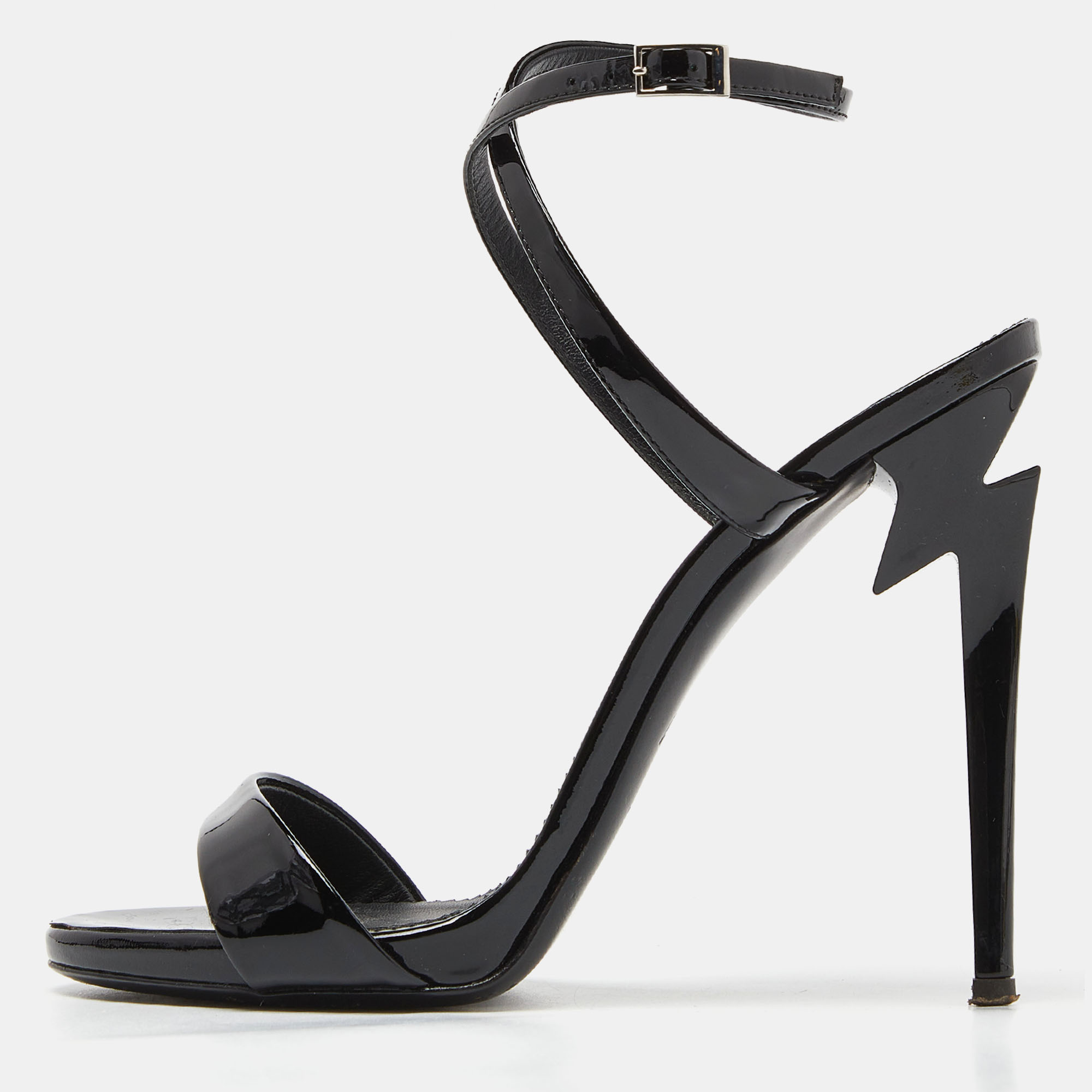 Pre-owned Giuseppe Zanotti Black Patent Leather Slingback Sandals Size 36.5