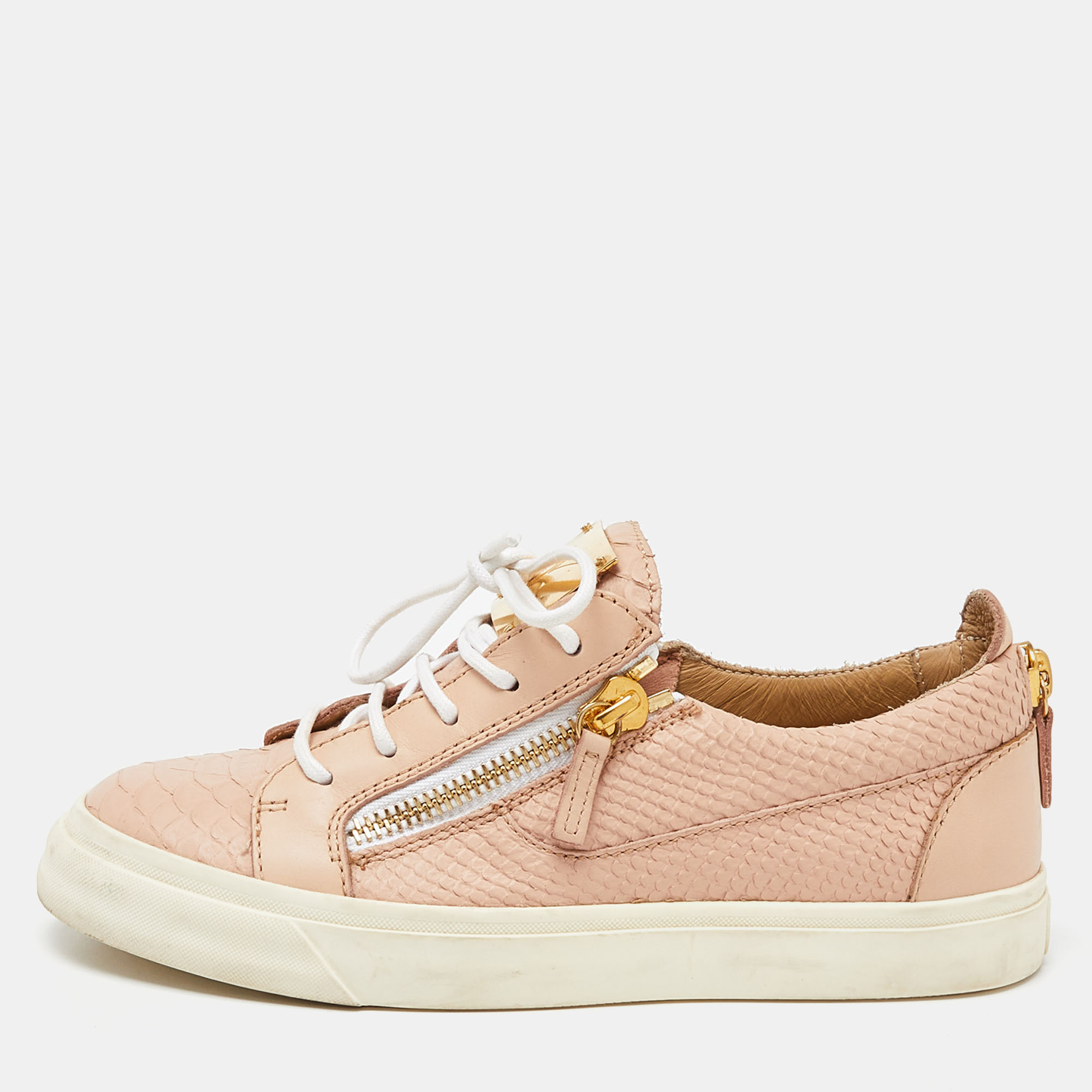 

Giuseppe Zanotti Pink Python Embossed Leather Gail Low Top Sneakers Size