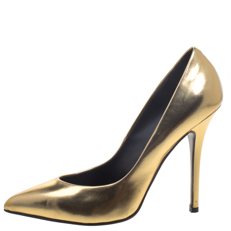 

Giuseppe Zanotti Gold Leather Pointed Toe Pumps Size