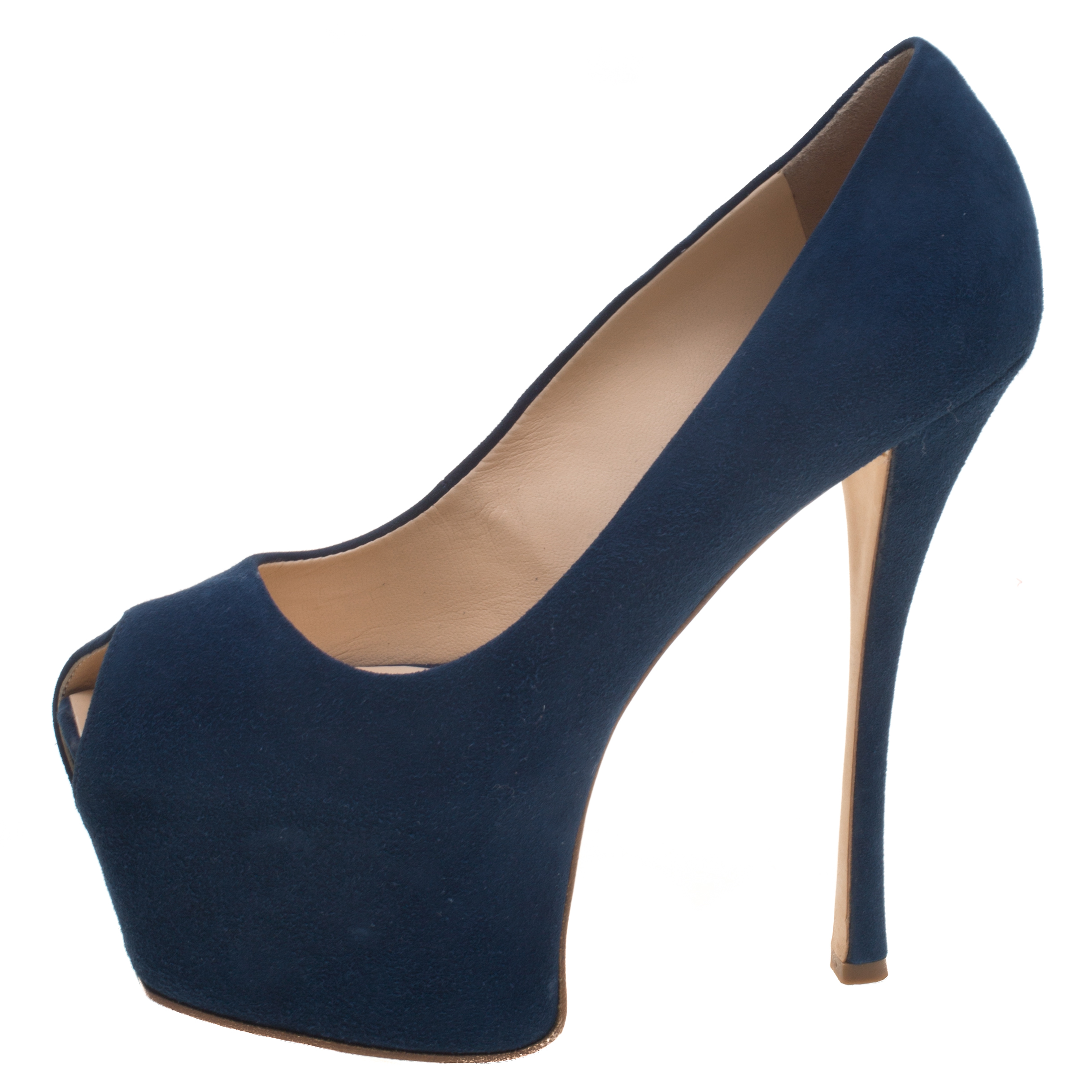

Giuseppe Zanotti Denim Blue Suede Peep Toe Platform Pumps Size