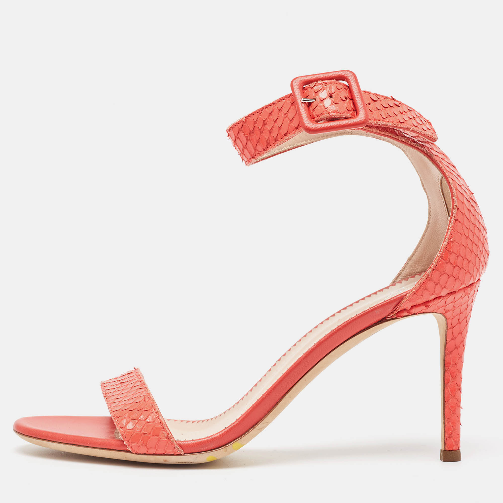 

Giuseppe Zanotti Coral Pink Snakeskin Embossed Leather Neyla Sandals Size