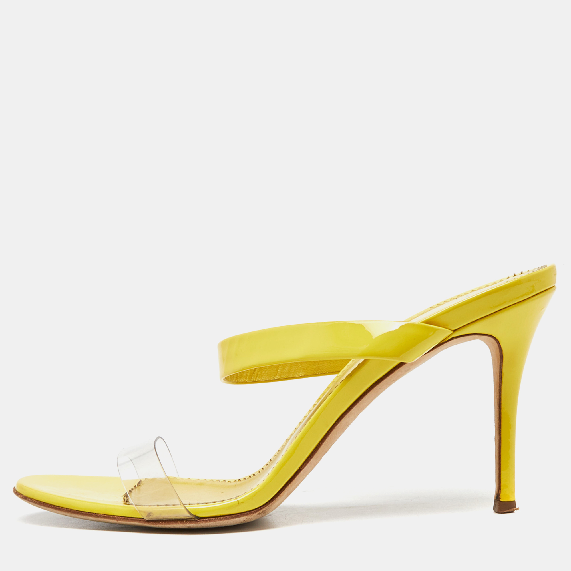 Yellow Patent Leather Slide Sandals