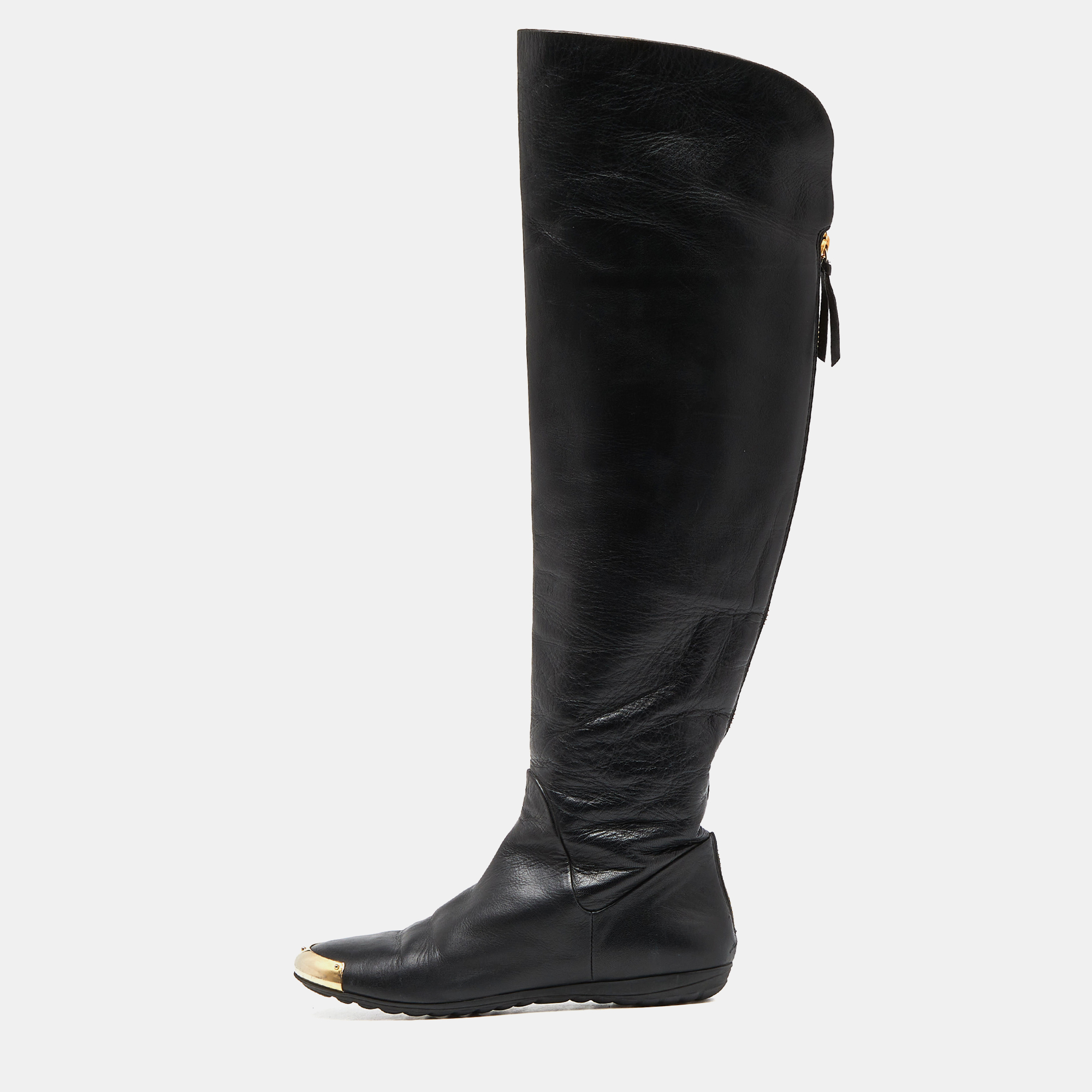 Black Leather Over The Knee Length Boots