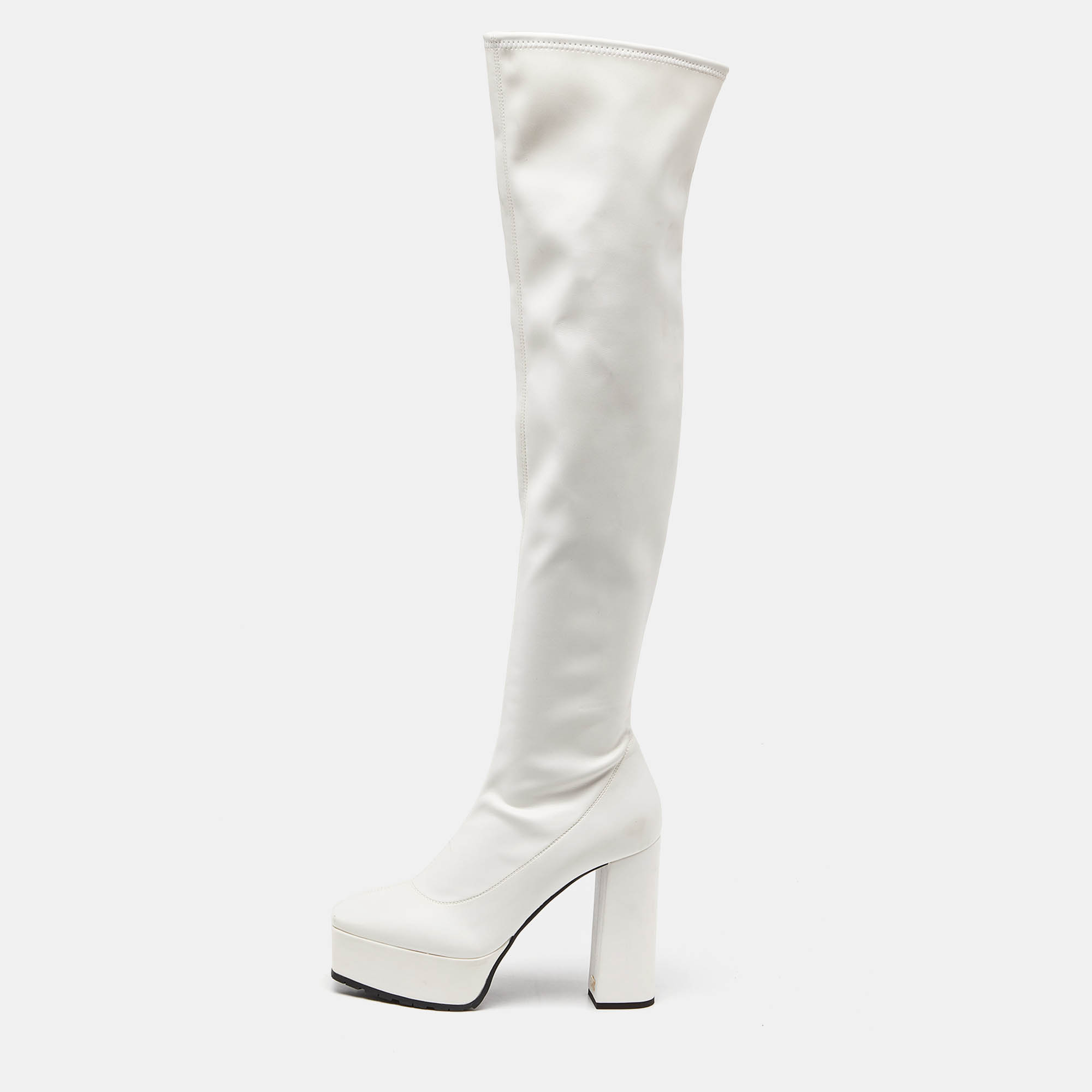 Pre-owned Giuseppe Zanotti White Leather Morgana Over The Knee Length Platform Boots Size 39.5