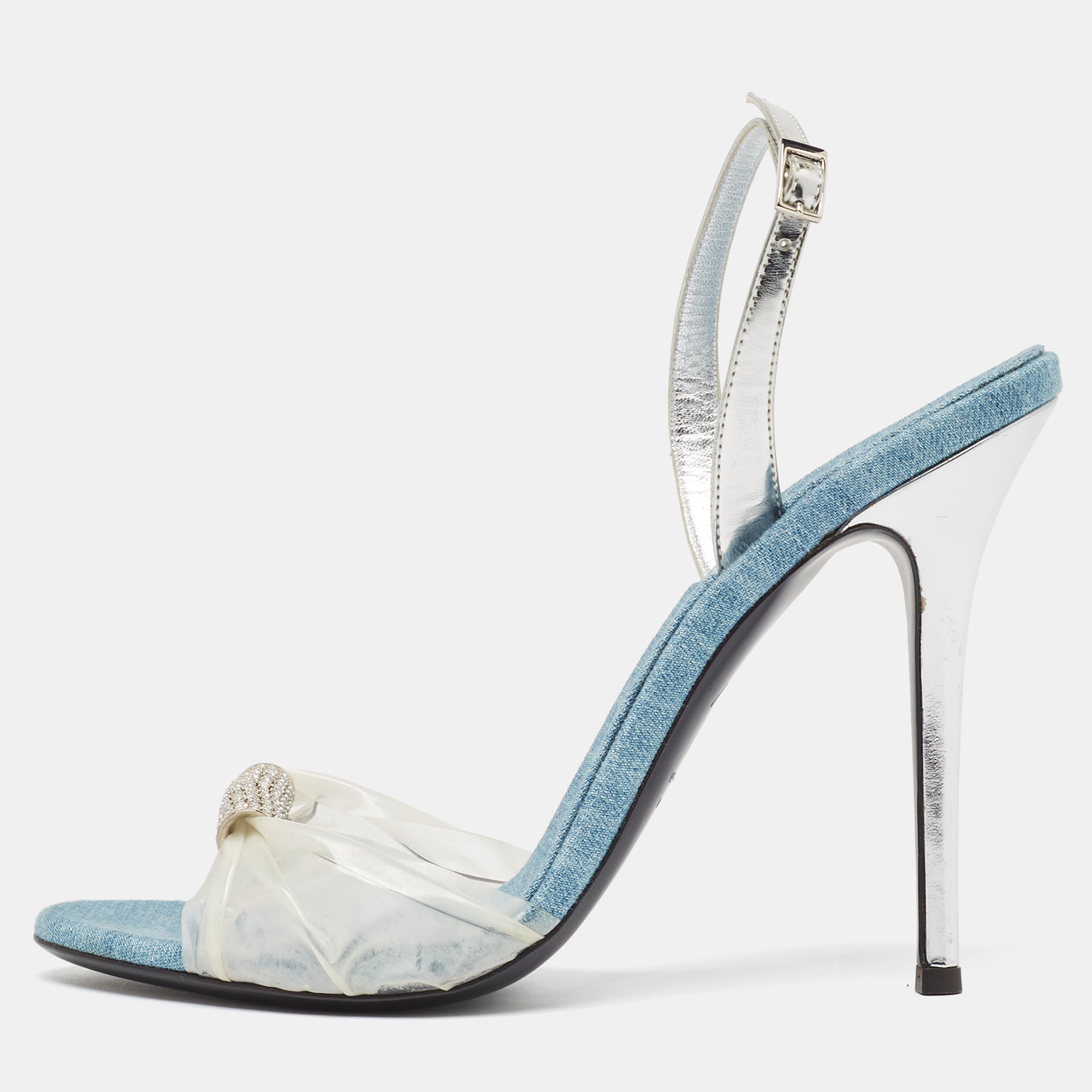 

Giuseppe Zanotti Transparent/Silver Leather and PVC Alien Sandals Size